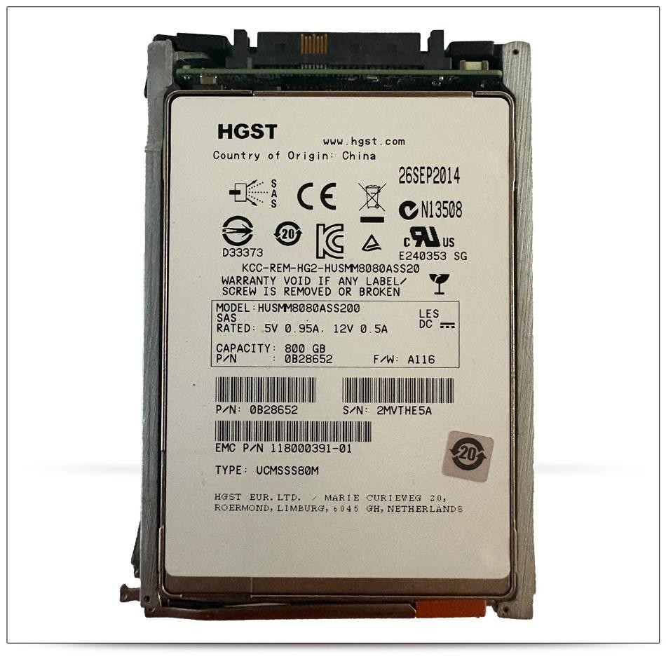 HGST HUSMM8080ASS200 800GB MLC SSD SAS 12Gb/s 2.5" SFF Ultrastar EMC 0B28652