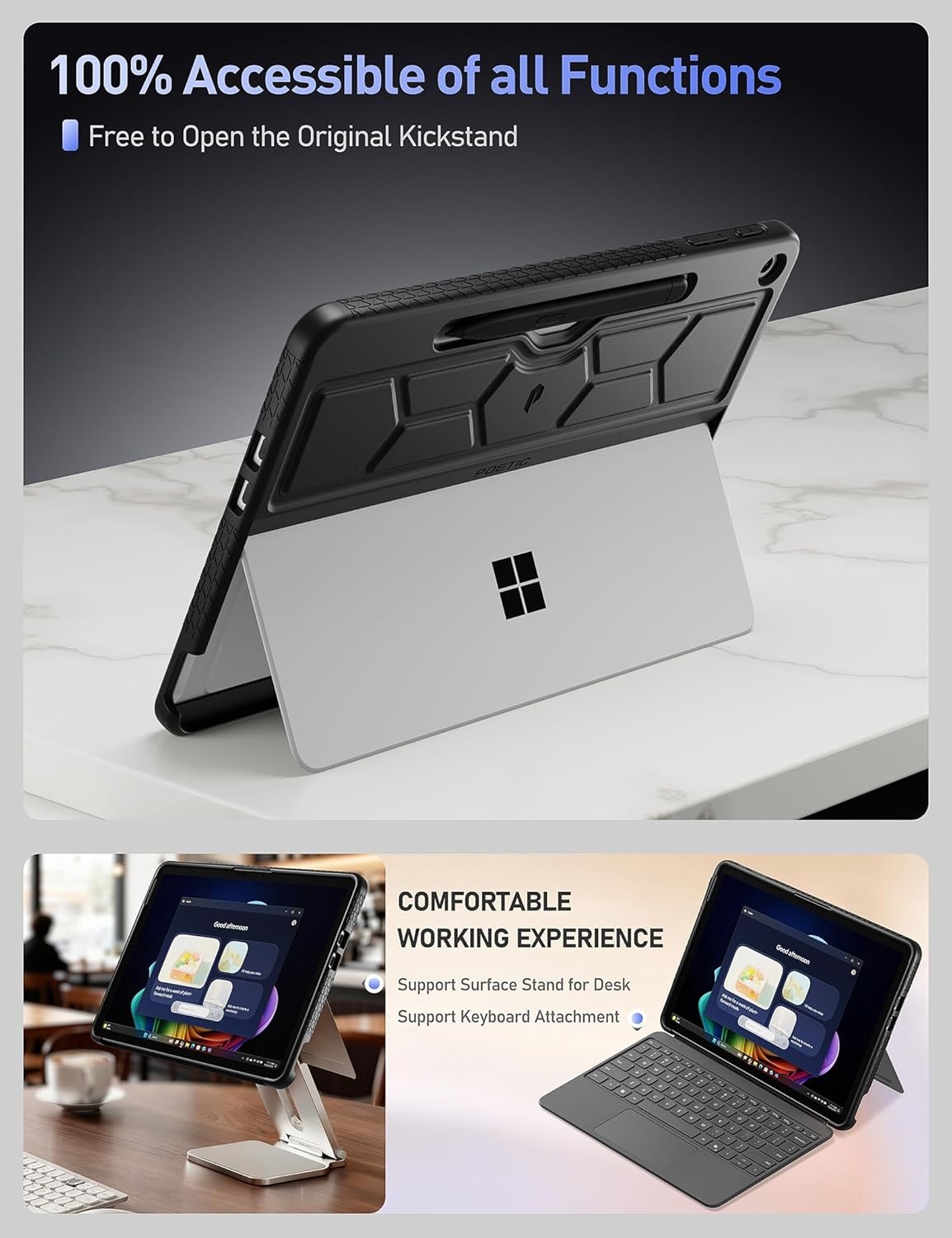 Poetic For Microsoft Surface Pro 12-inch 1st Edition 2025  Case Silicone Black