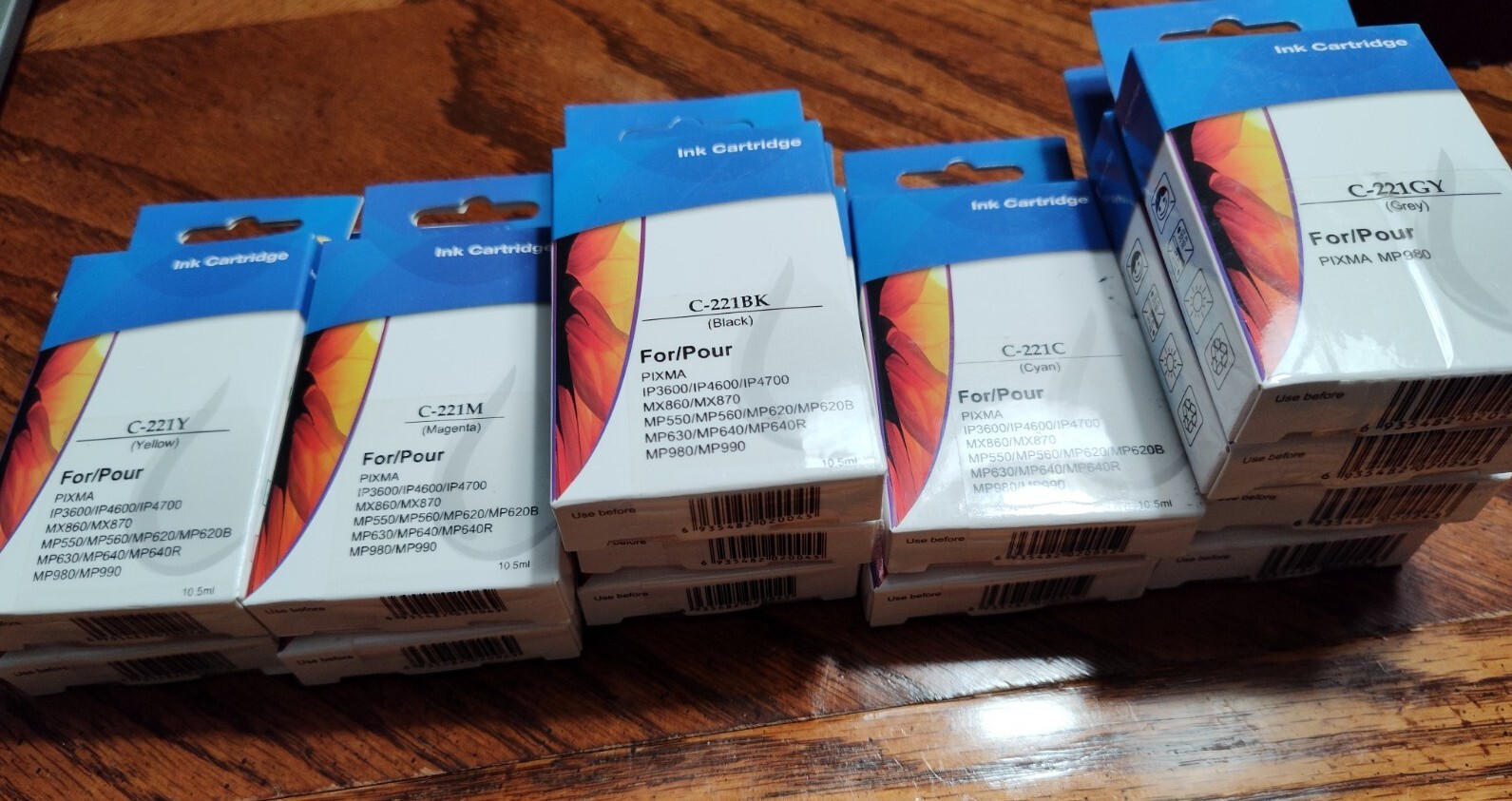 13 Compatible C-221Y,GY,M,BK,C Photo Ink Cartridges Canon PIXMA MP980, IP3600 