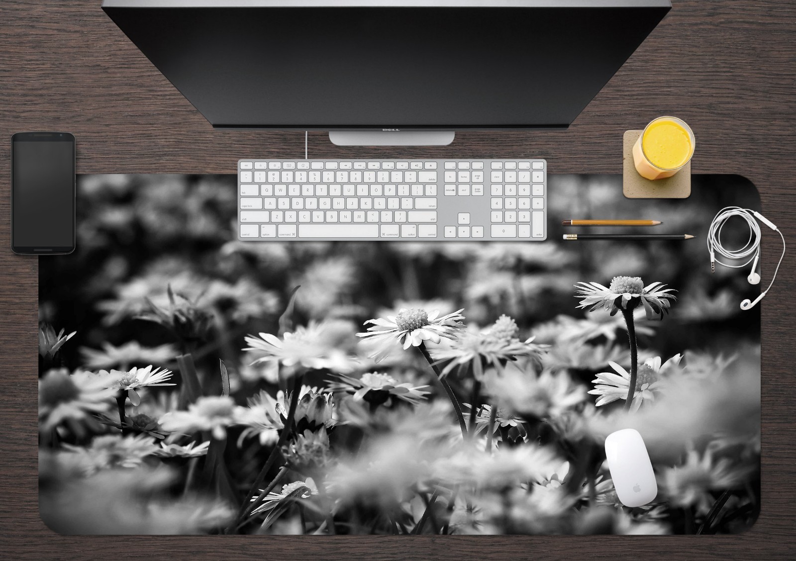 3D Black White Daisy Flower Field 7 Non-slip Office Desk Mouse Mat Keyboard Game