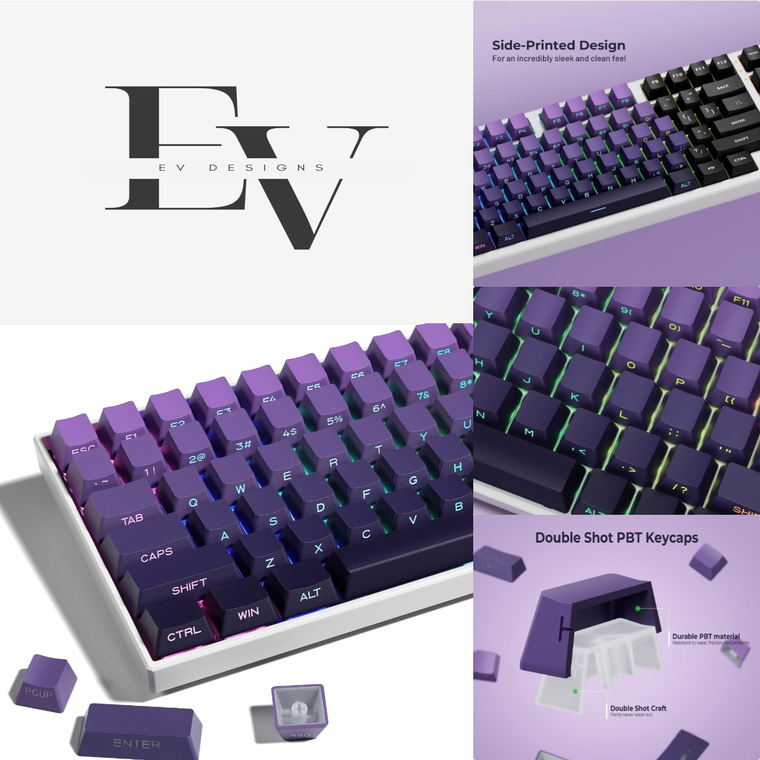 XVX Gradient Purple PBT Keycaps Set - 136 Keys for Cherry/Gateron MX Keyboards