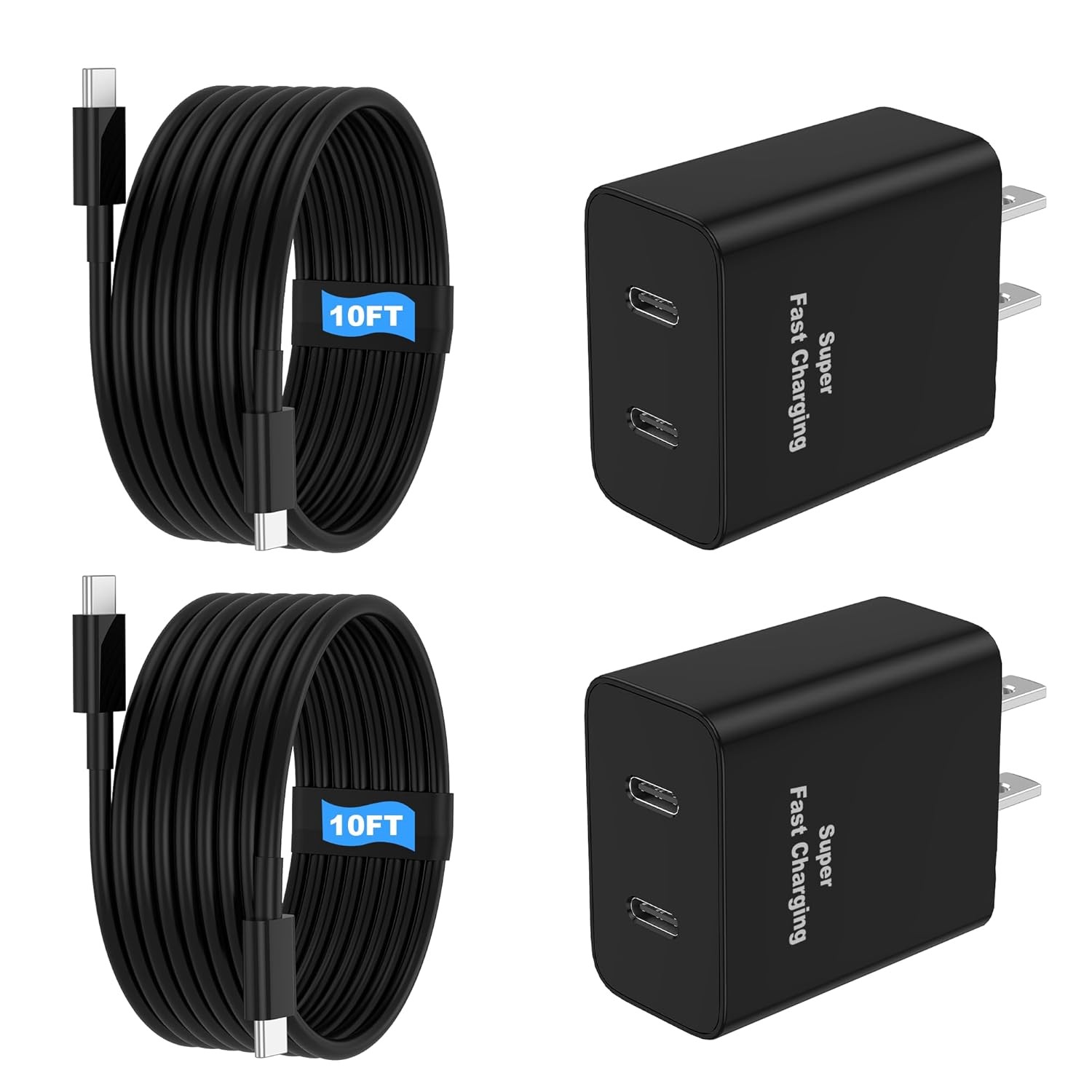 45W 2Pack Super Fast Charger USB C Dual Port Android Phone Charger Type C Fast C