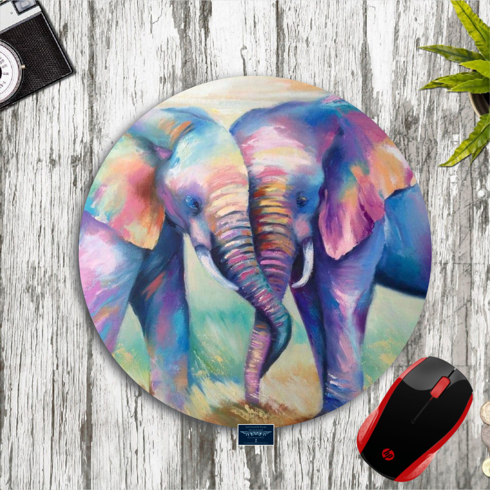 ELEPHANT ART CUSTOM ROUND PC MOUSE PAD DESK MAT HOME SCHOOL OFFICE COLORFUL