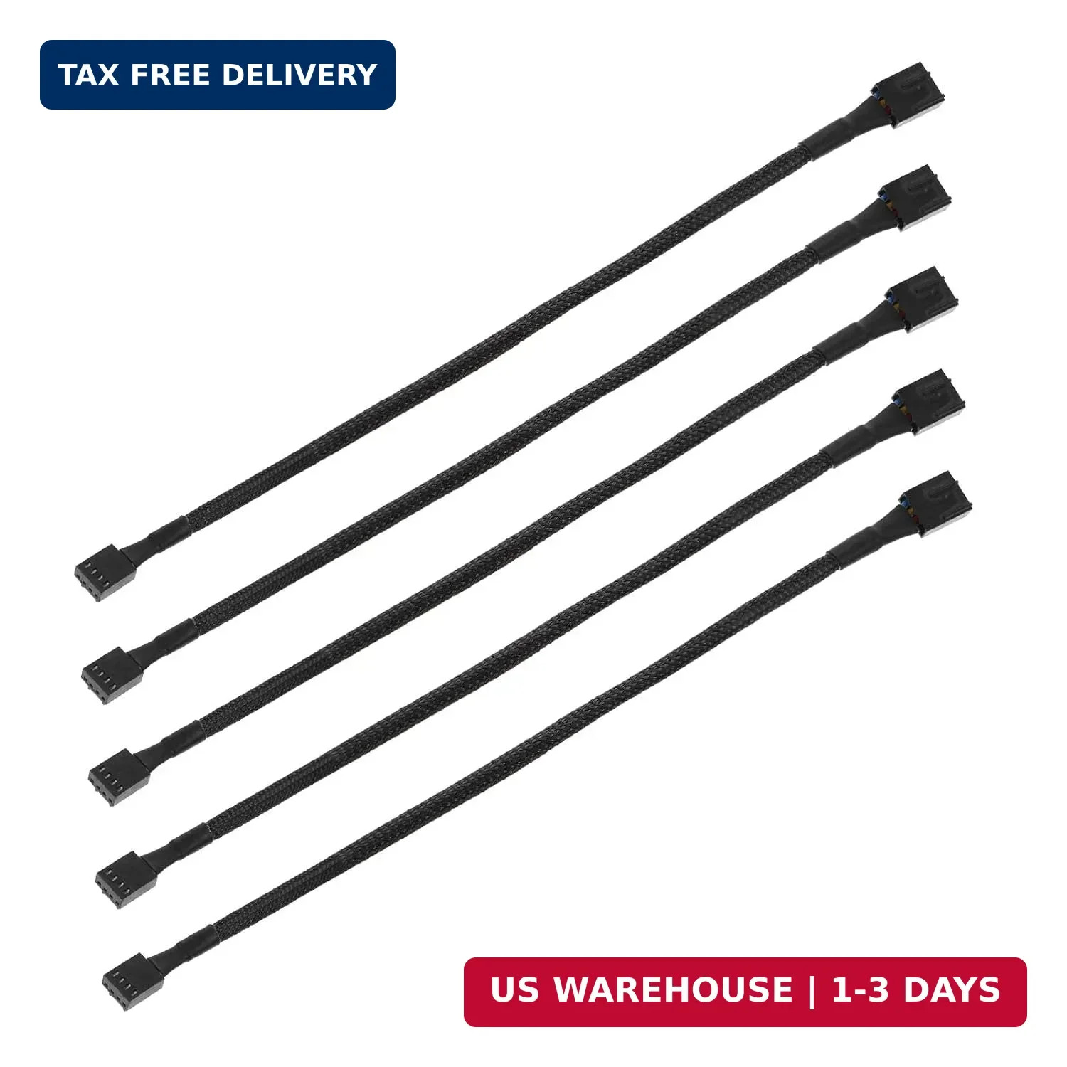 5 Pcs 10.6" PC Fan Extension Cable, 4 Pin PWM Fan Extension Cable, Black