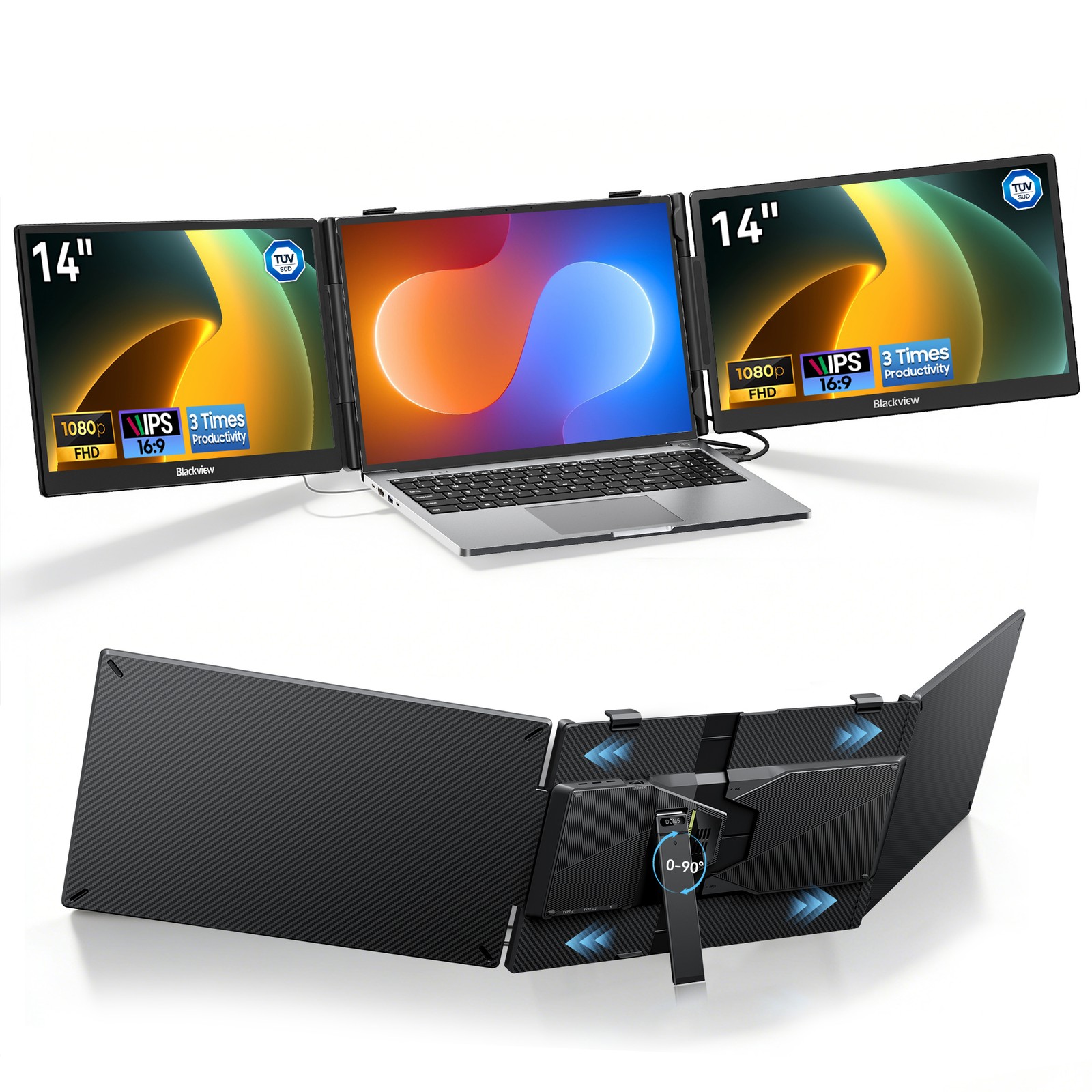 Blackview Laptop Screen Extender 14in IPS Portable Monitor For 13‑17.3″ Laptops