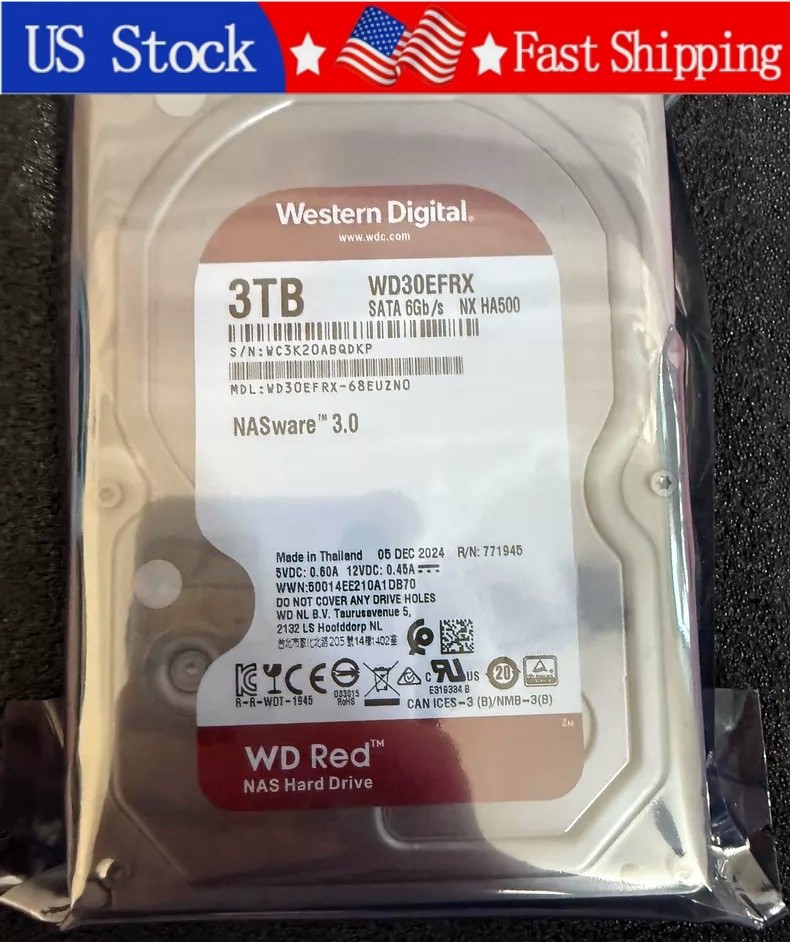 New Western Digital WD30EFRX 68EUZN0 Red 3TB NASware 5400RPM 3.5" SATA 64MB HDD