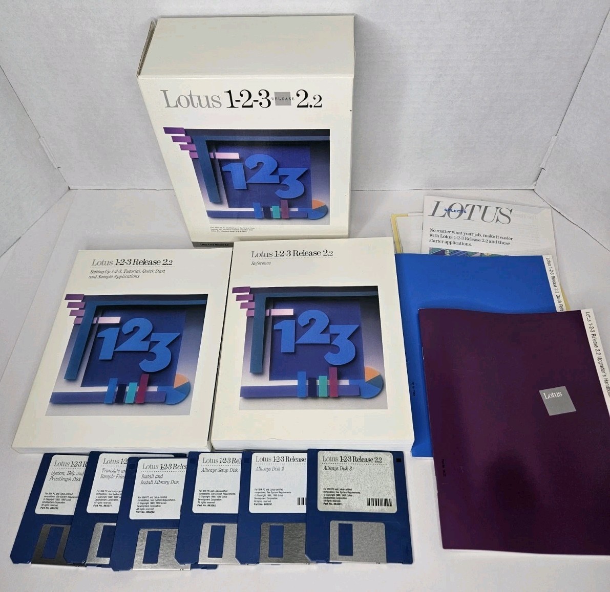 Lotus 123 Release 2.2 Big Box Spreadsheet Software IBM DOS 3.5" Disks  1990