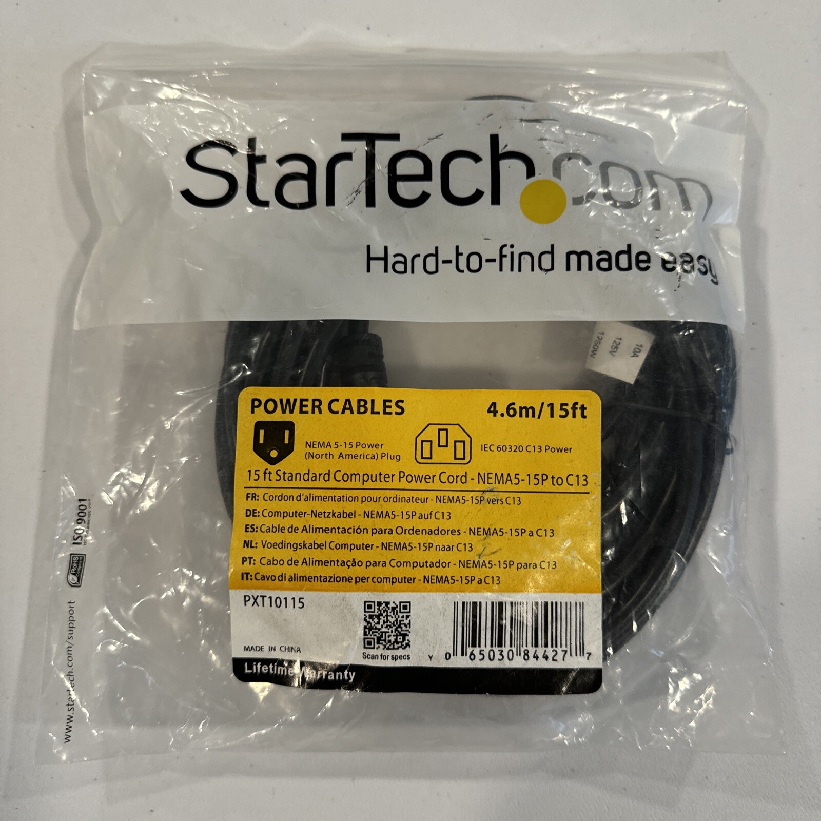 StarTech.com Power Cables 15ft Standard Computer Power Cord - NEMA5-15P to C13
