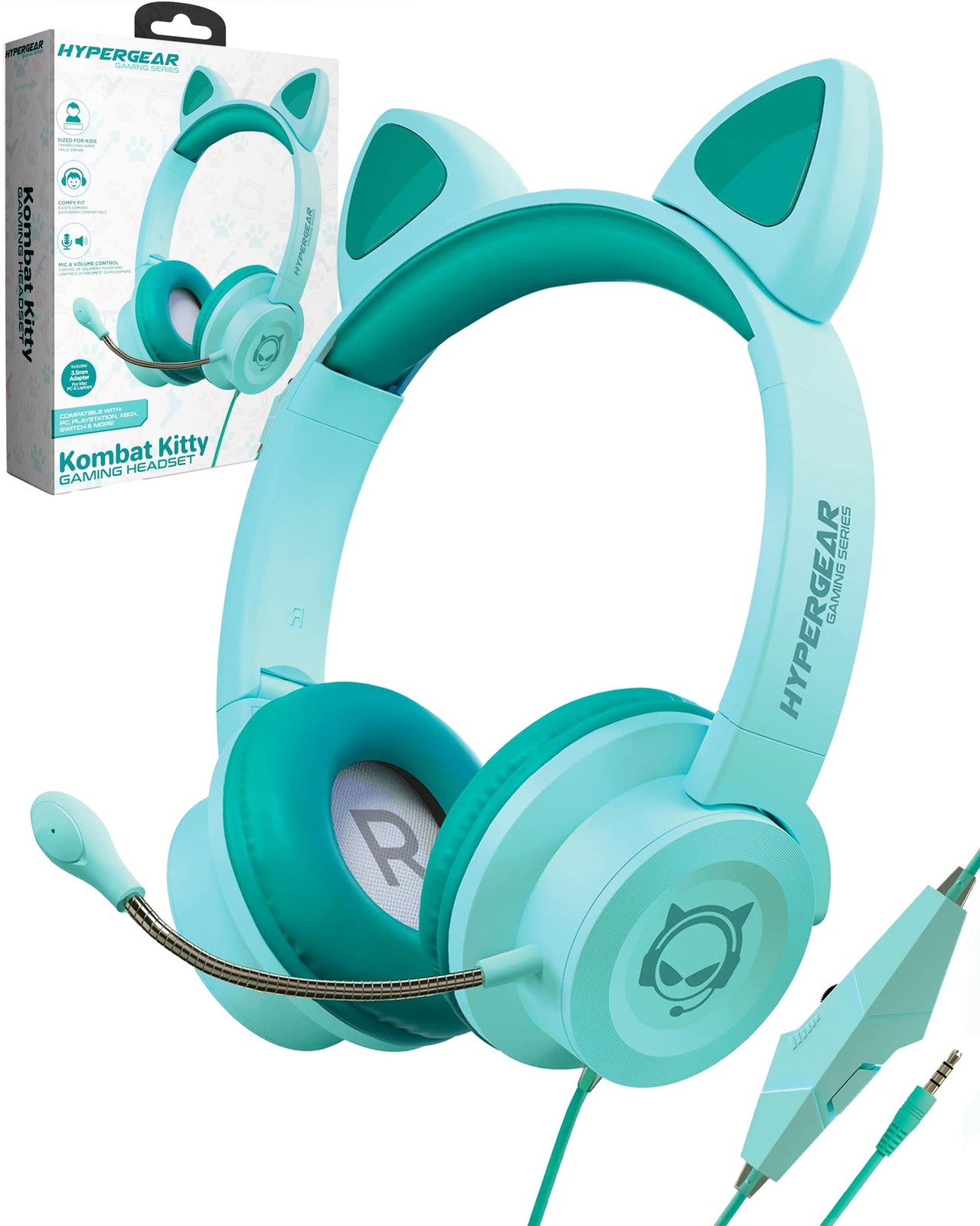 Kombat Kitty Headphones for Kids Headphones with Cord Cute Cat Ear Kid Wired ...