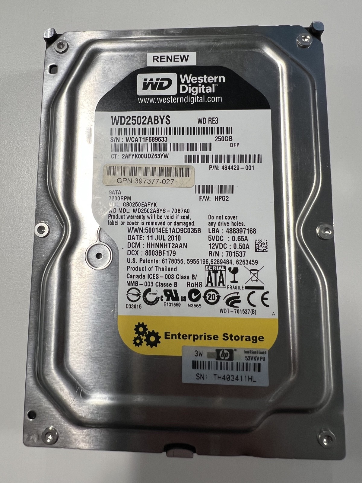 Western Digital RE3 Enterprise 250GB Internal 7200RPM 3.5" (WD2502ABYS) HDD