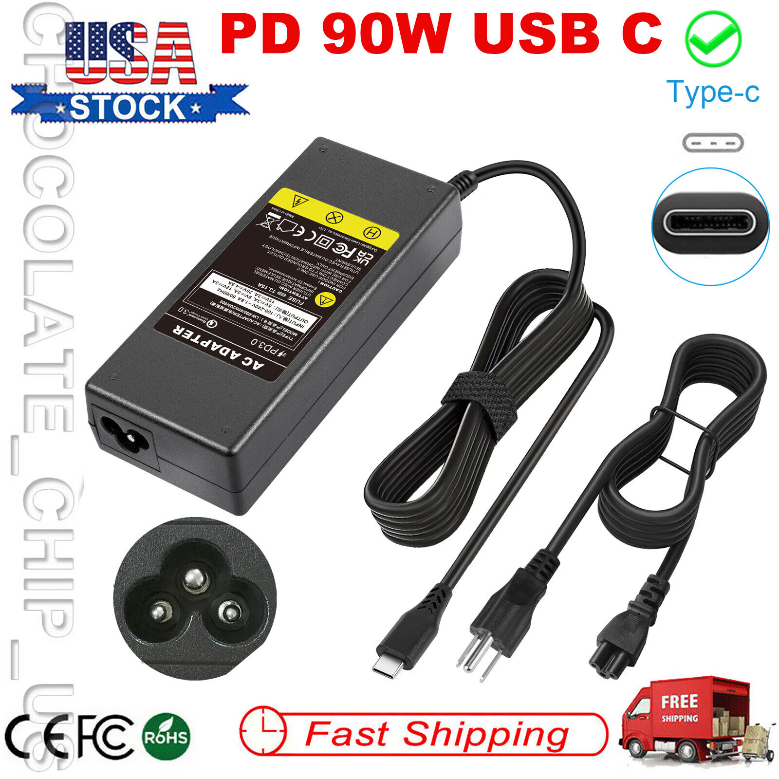 90W USB-C Type-C AC Charger for Dell Latitude 5320 5400 5401 5410 5411 5420 5500