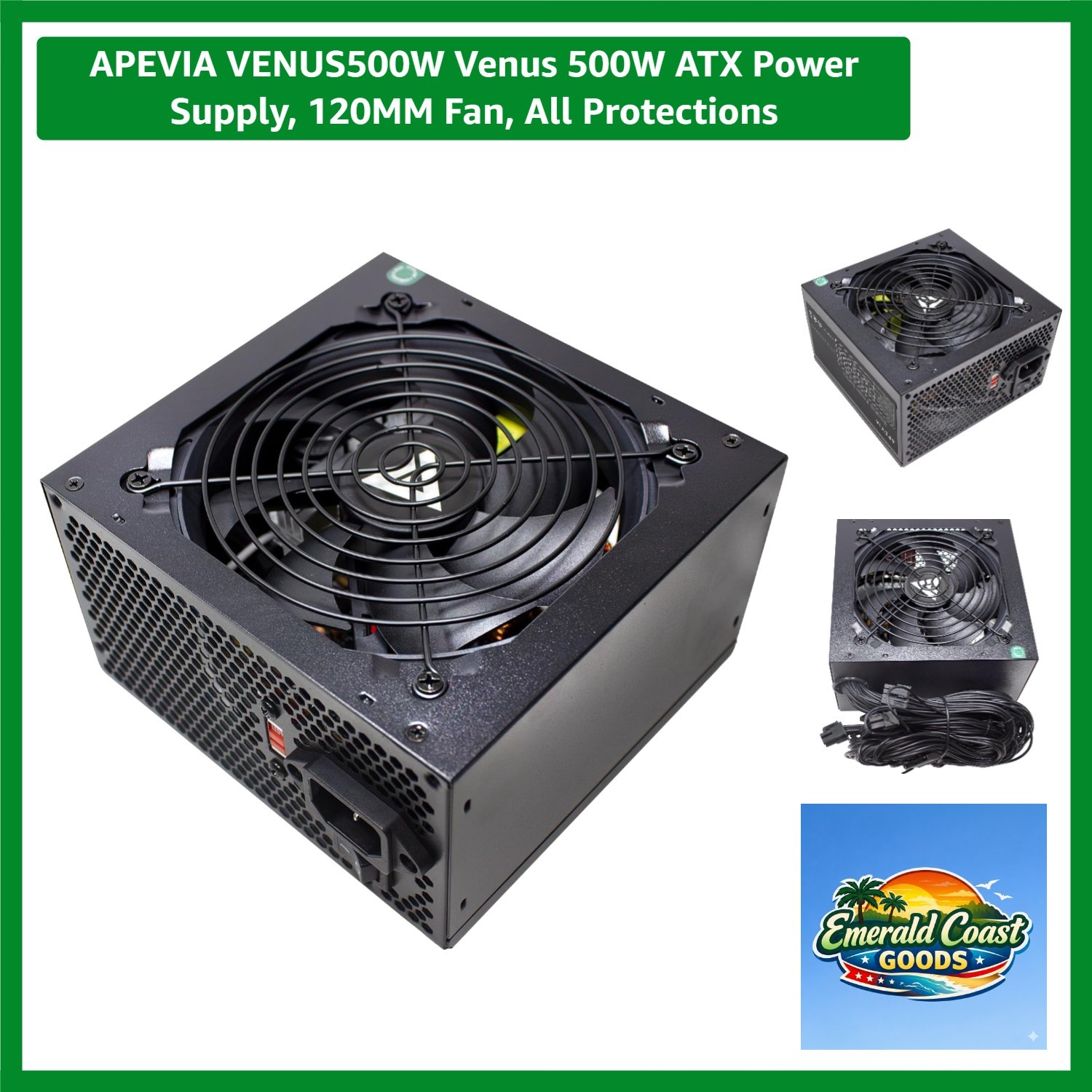 VENUS500W Venus 500W ATX Power Supply, 120MM Fan, All Protections