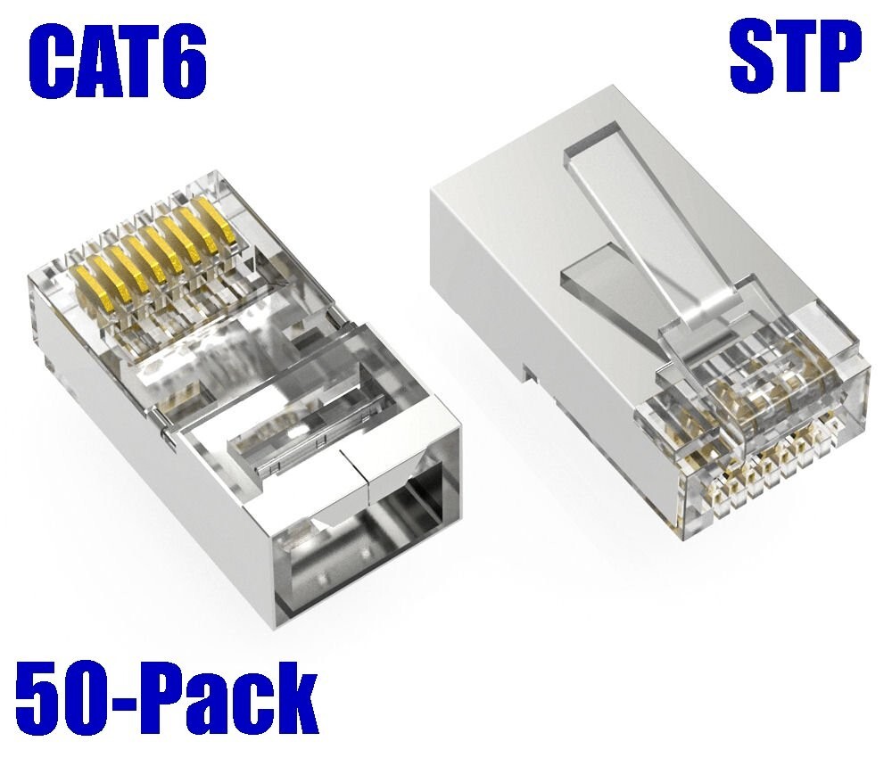 50 Pack CAT6 Shielded STP RJ45 Network Ethernet Feed Thru Plug Cable Connector