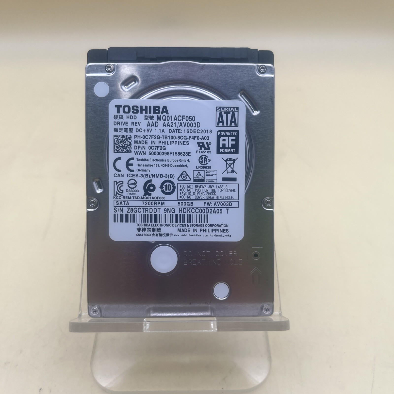 (Lot of 2) Toshiba MQ01ACF050 2.5" SATA 7200RPM 500GB Laptop Internal Hard Drive