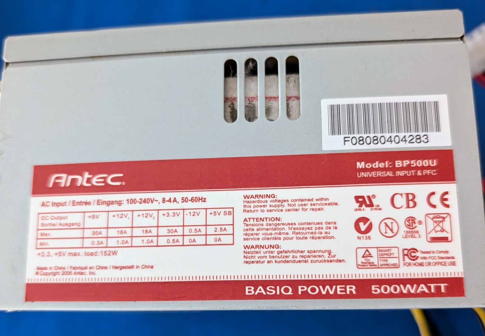 Antec BP500U Basiq 500 Watt ATX 12V PC Power Supply 100V-240V