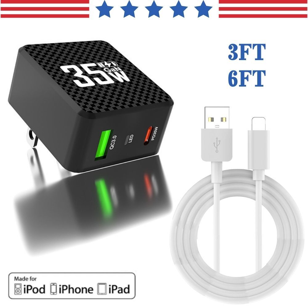 For iPhone 14 13 12 11 Pro Max XR X 35W GaN Fast Charger Adapter USB Cable Cord