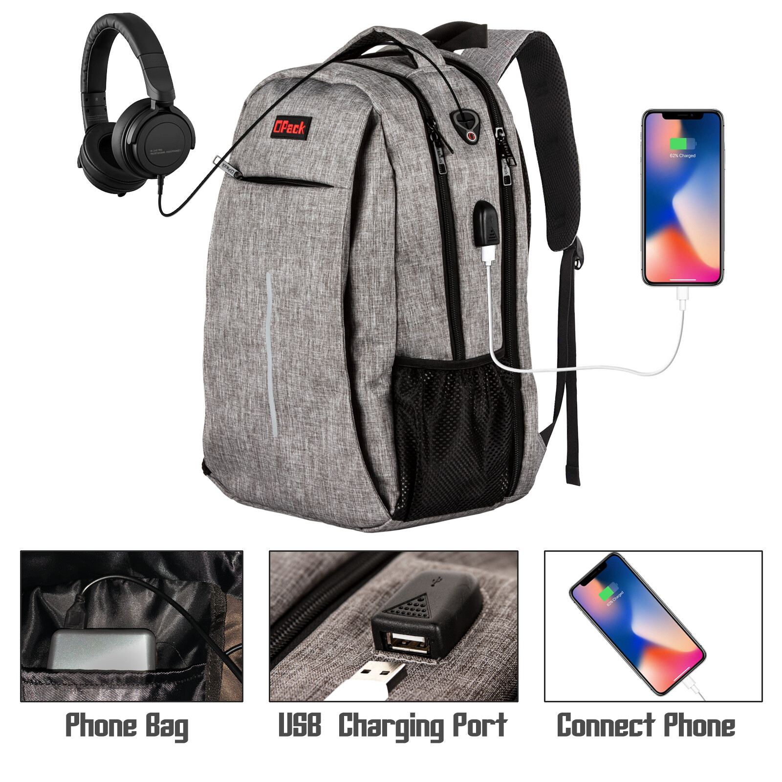 Anti-Theft Men Women Travel Backpack USB Charge Laptop Notebook School Bag