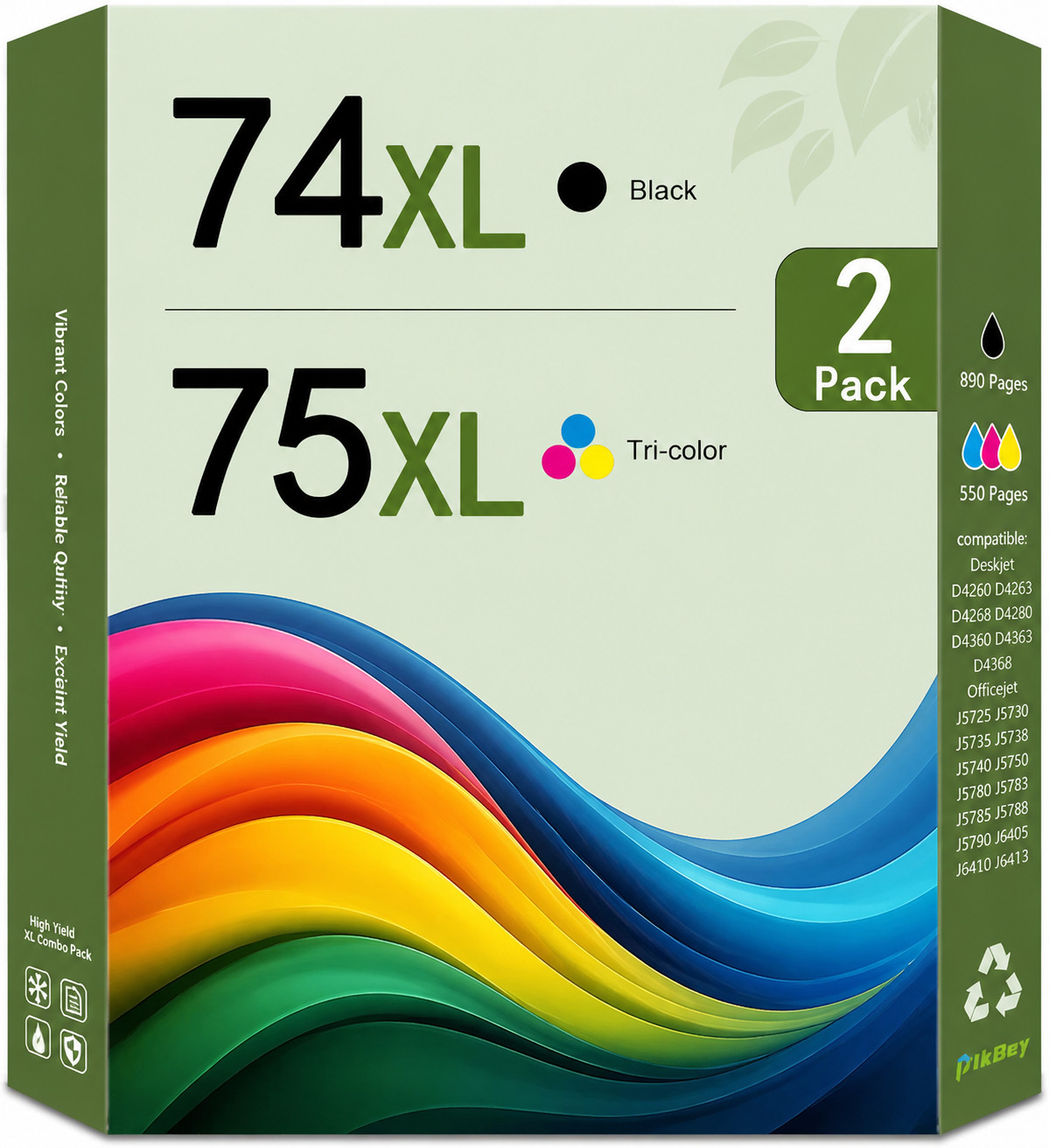 2PK 74XL 75XL (1Black/1Tri-Color) High Yield Ink Cartridges FOR Deskjet D4260