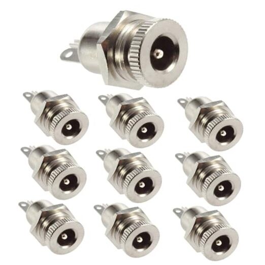 5.5 x 2.1mm DC Power Jack Socket, Threaded Female Panel Mount 2 Pin Barrel