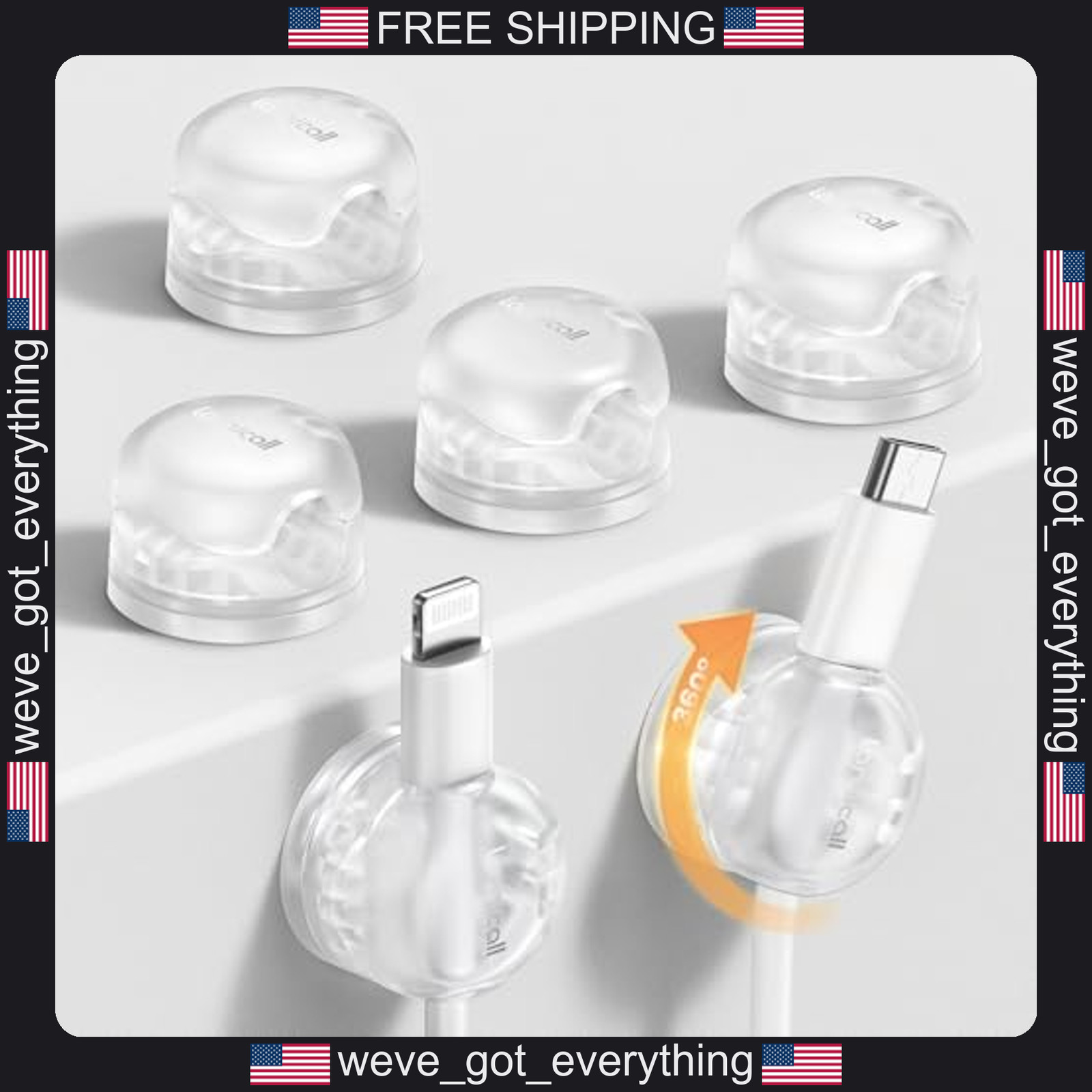 6 Pack Clear Rotatable Cable Clips for Desk and Office Management