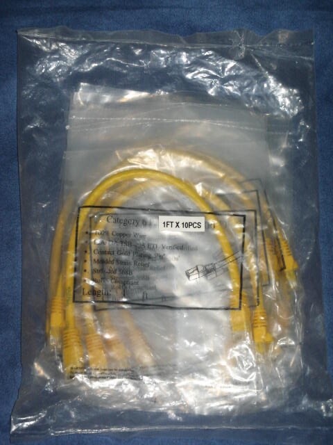 10 count lot CAT6 1FT. Ethernet Patch Cable 12" Yellow Cord Copper Wire UTP NEW