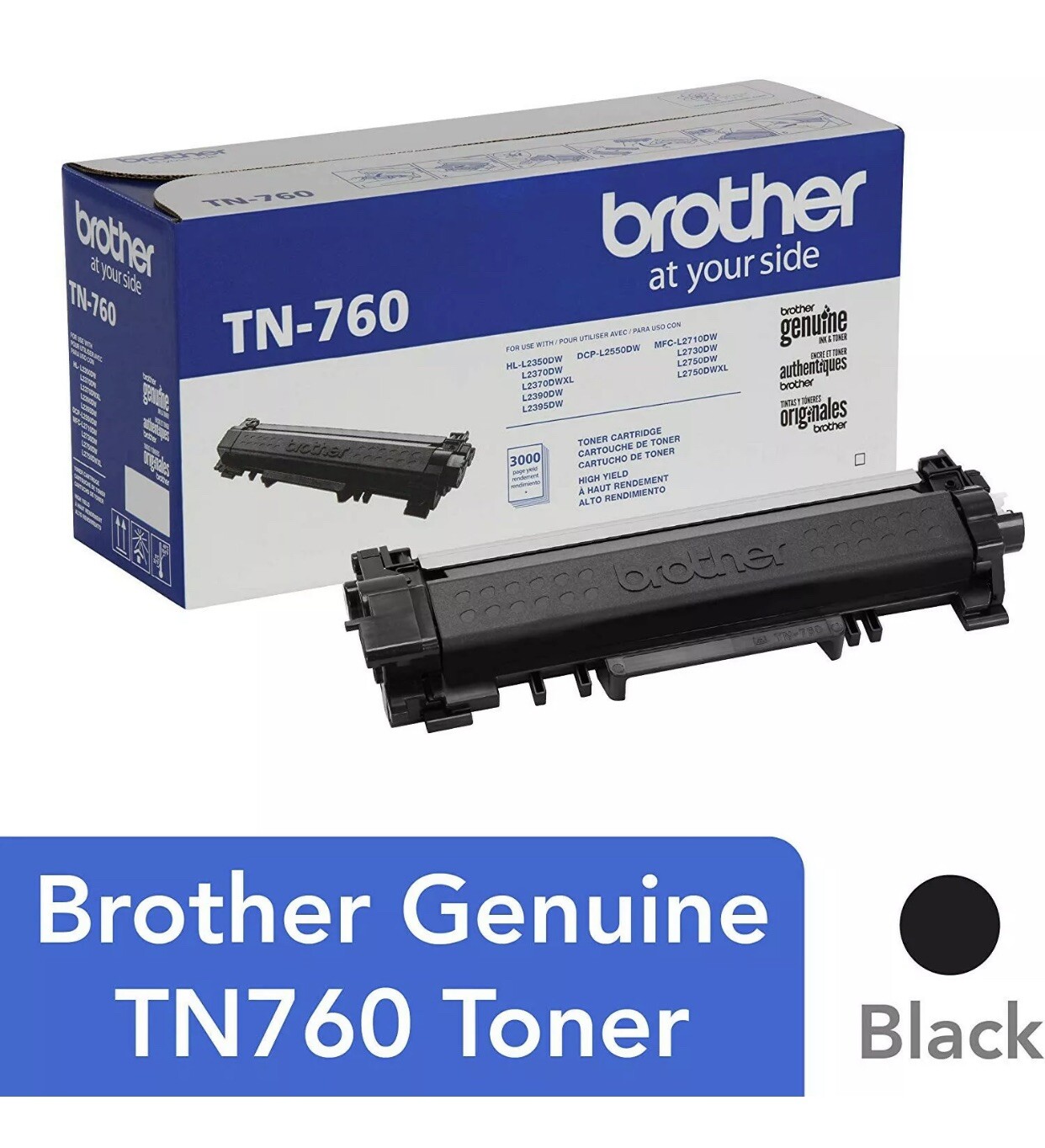 One 1 Genuine OEM Brother TN760 Black High Yield Toner Cartridge DCP HL MFC New