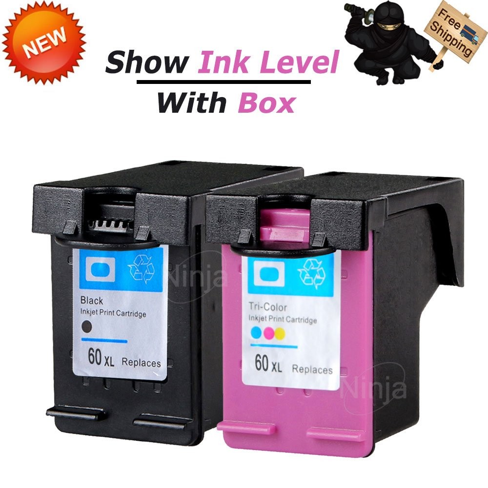 2PKs For HP 60XL 60 XL Black & Color Ink Cartridges Combo Pack CC641WN CC644WN