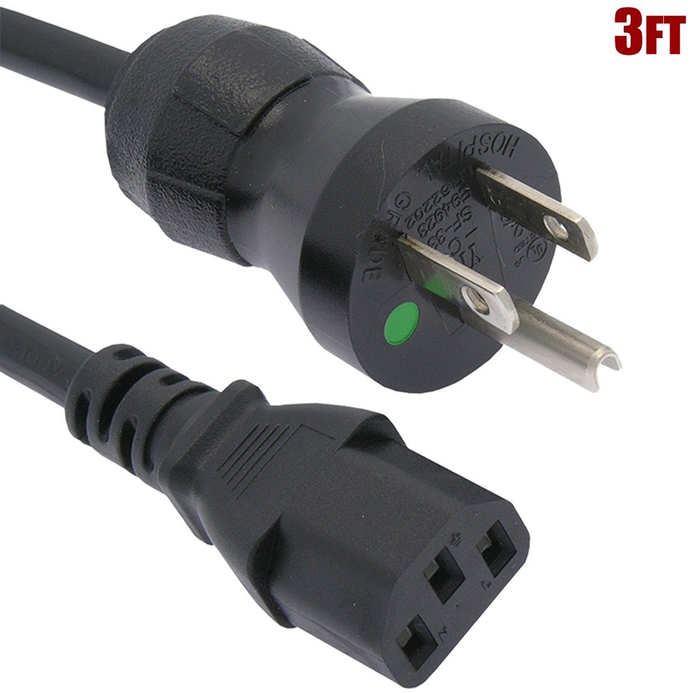 3 6 10 15FT Hospital Grade Power Cord Cable 5-15P to IEC 320 C13 SJT 16/3 AWG