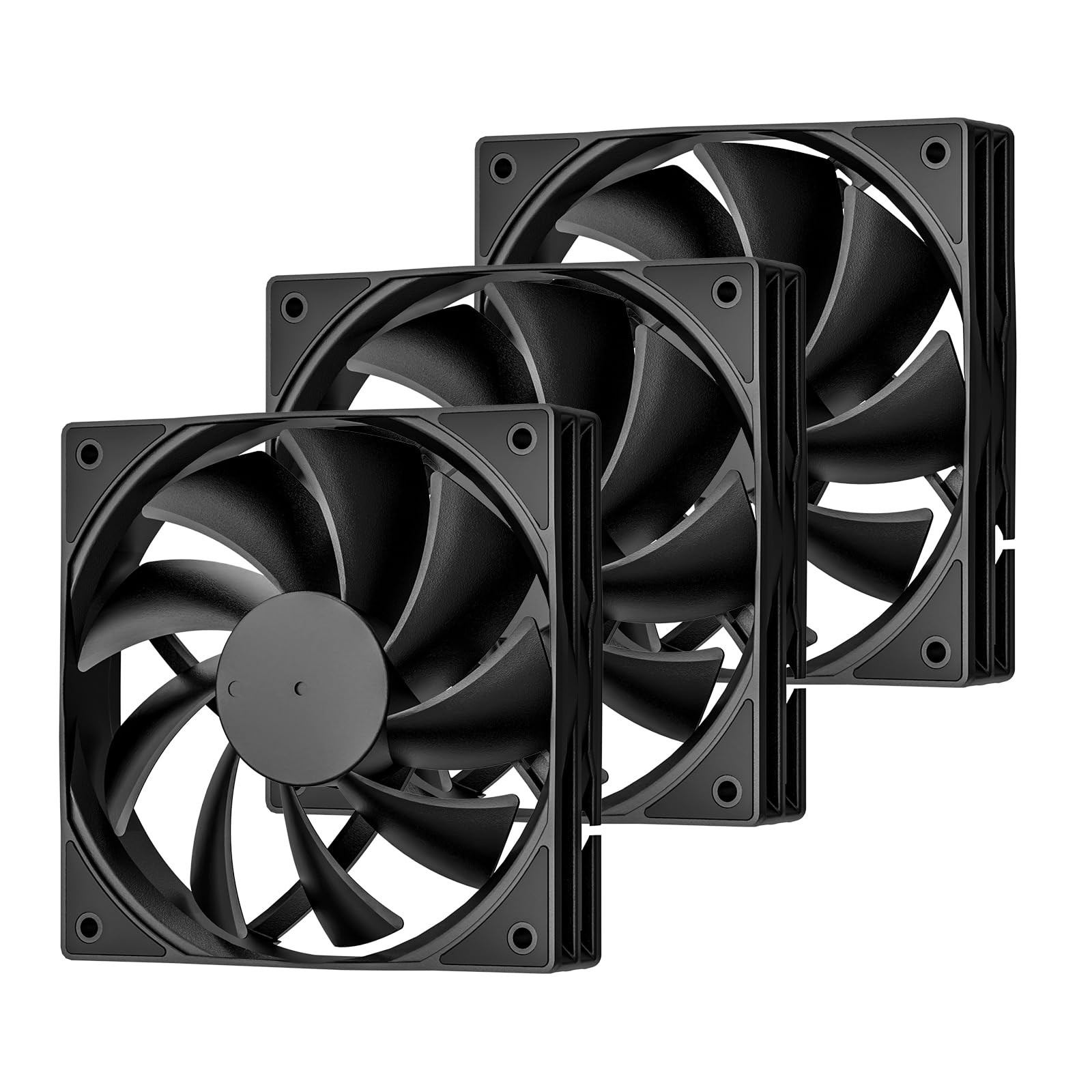 3 Pack 120mm Black PC Case Fans 3 Pin 1200RPM Low Noise Hydraulic Bearing