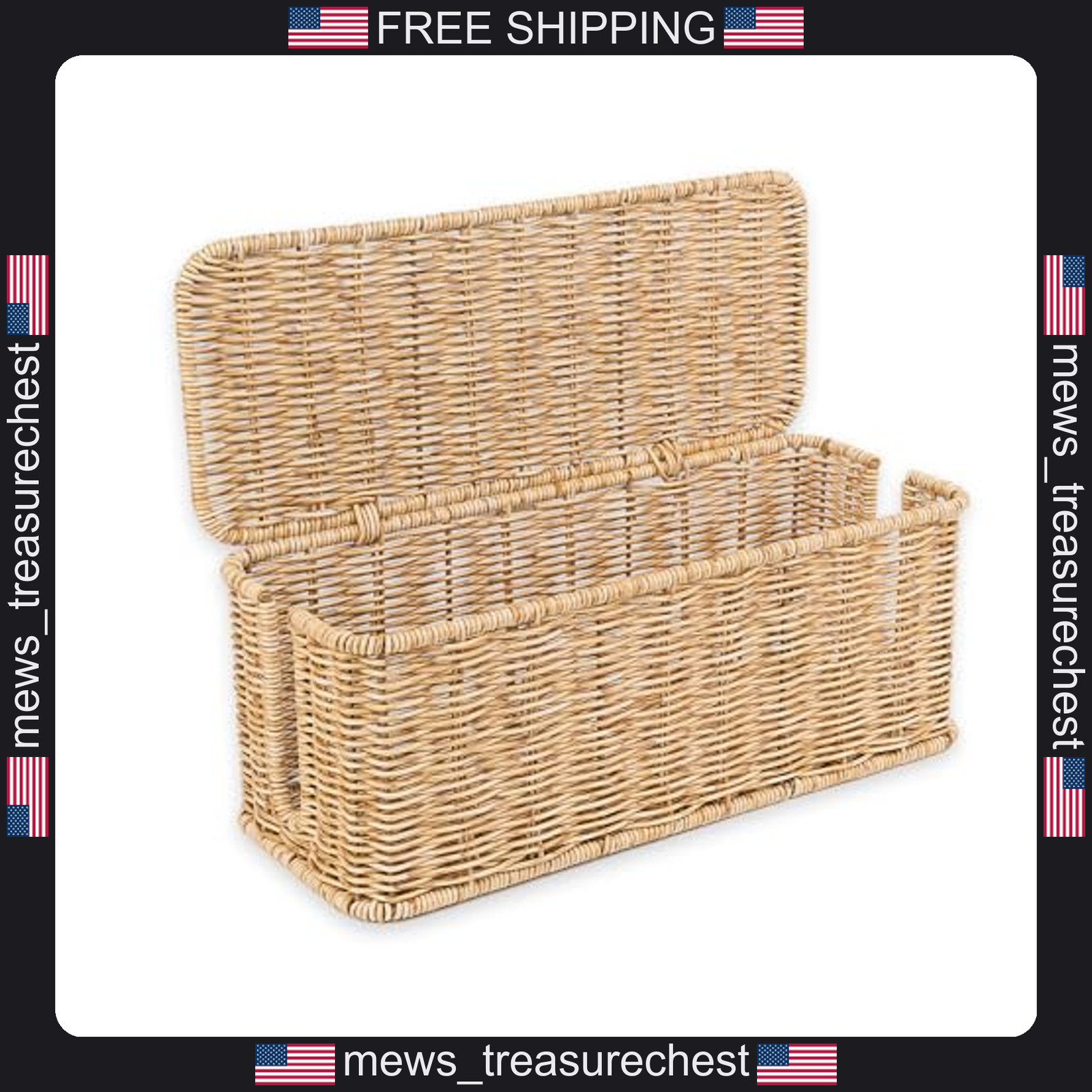 Rattan Cable Organizer Box for Power Strips and Cords, Handcrafted Design