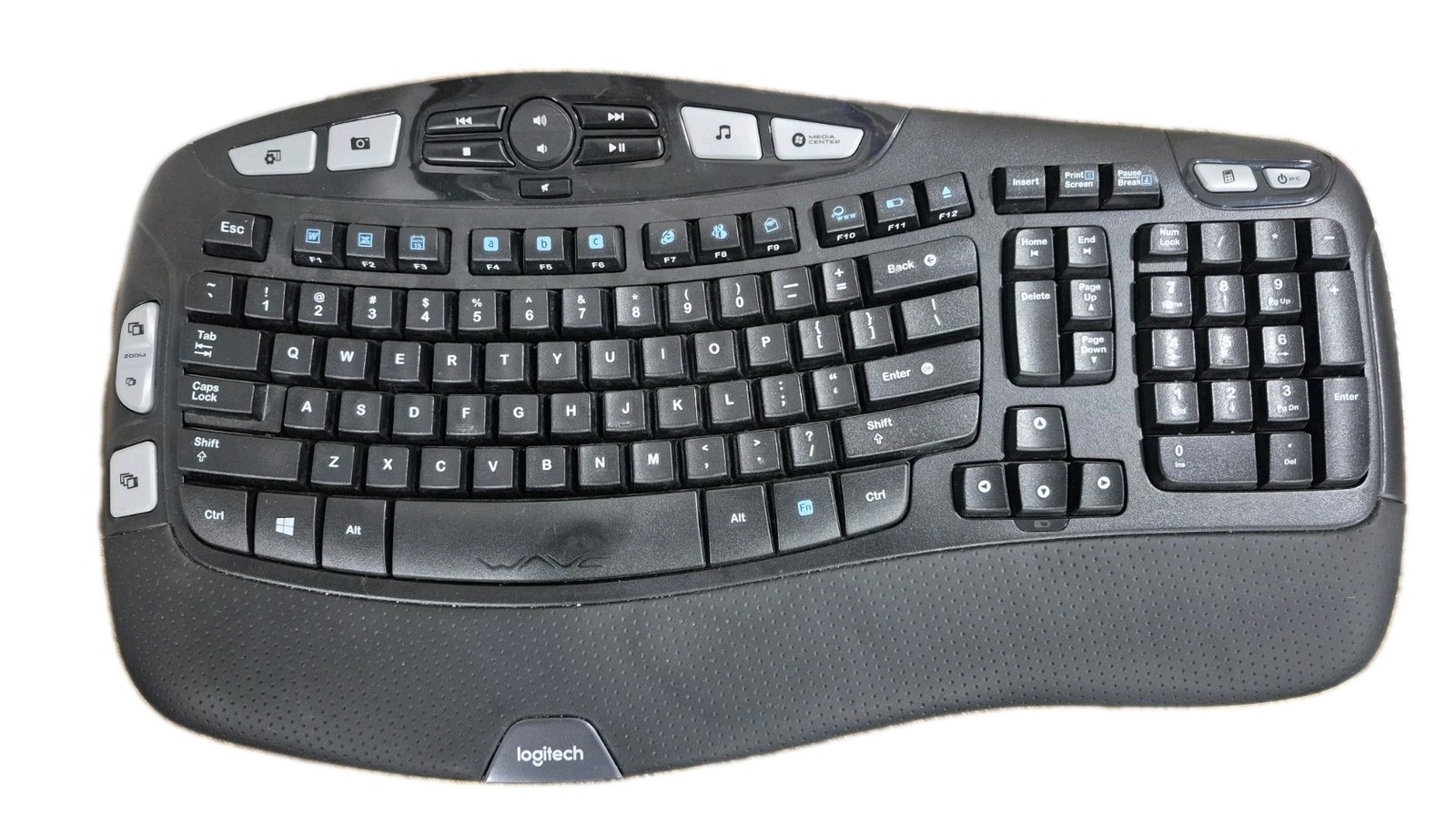 Logitech K350 Comfort Wave Ergonomic Wireless Keyboard NO Dongle light Use Teste