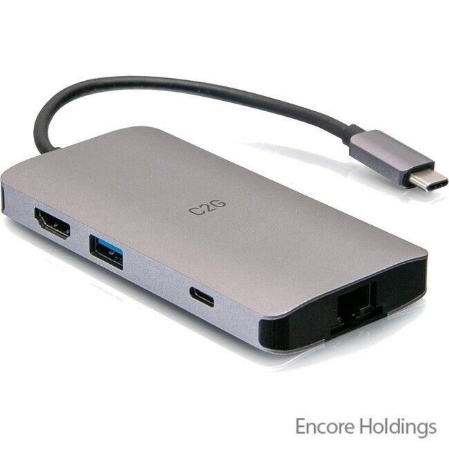 C2G USB C Dock with HDMI, USB, Ethernet, SD, USB C & Power up to 100W C2G54458