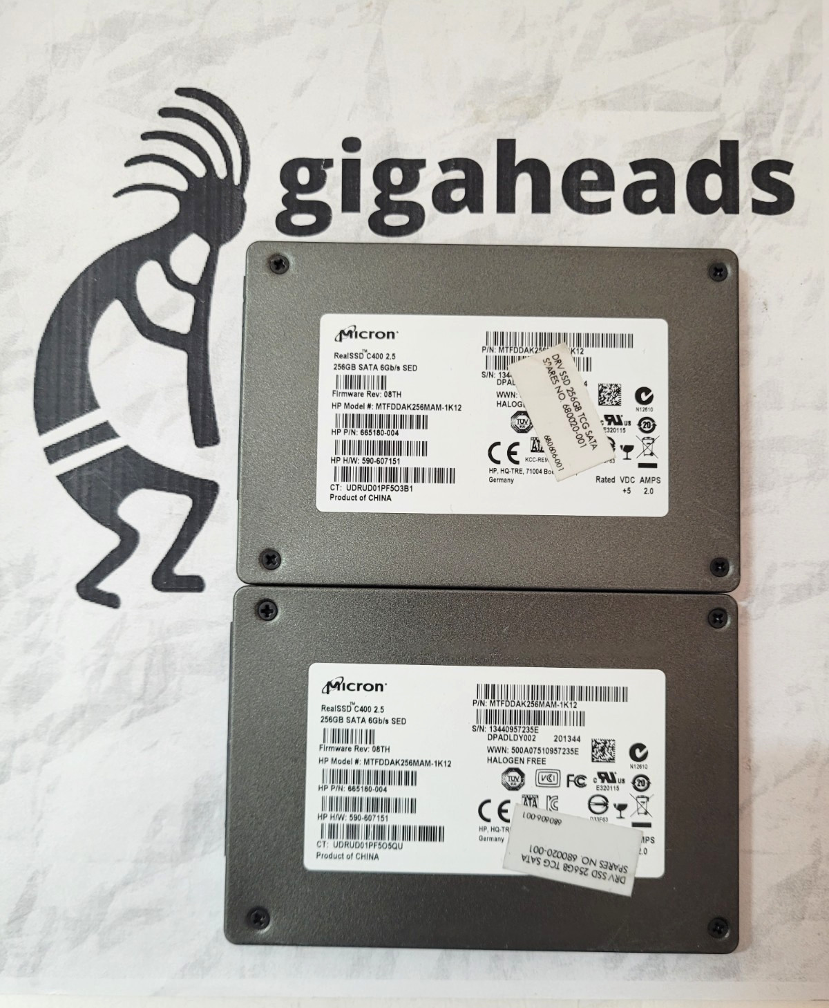 Lot (2) Micron RealSSD C400 256GB 2.5" SATA SSD Drives Tested & Wiped