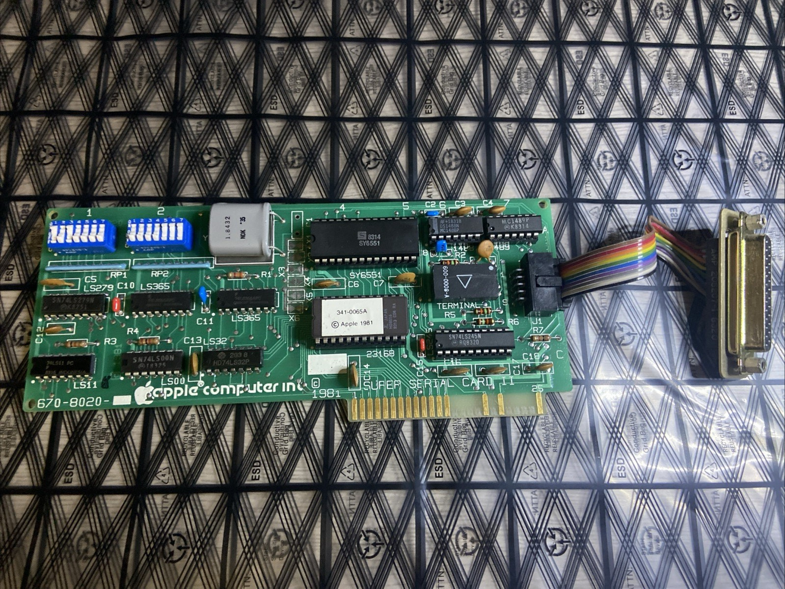 Apple II Super Serial Card II 670-8020 820-0046-B DB25 Cable 1981 Vintage