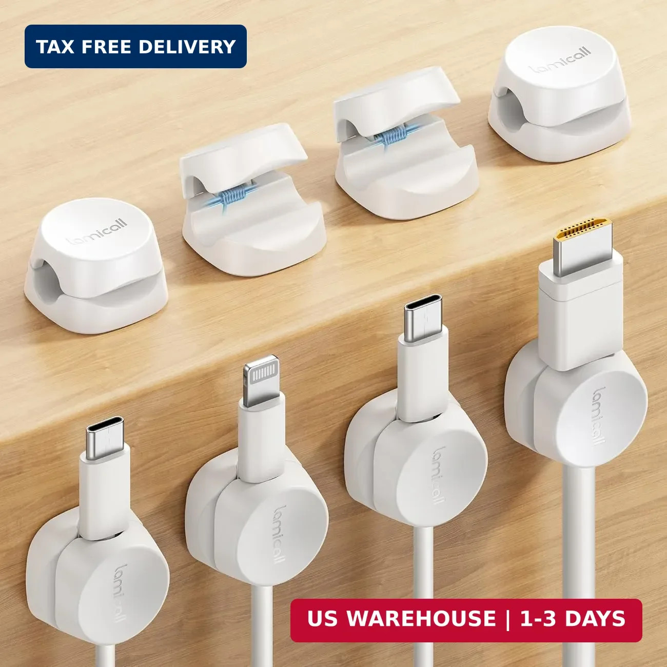 Lamicall 8 Pack Cord Organizer, [1s Lock] Cable Management Clips for Desk