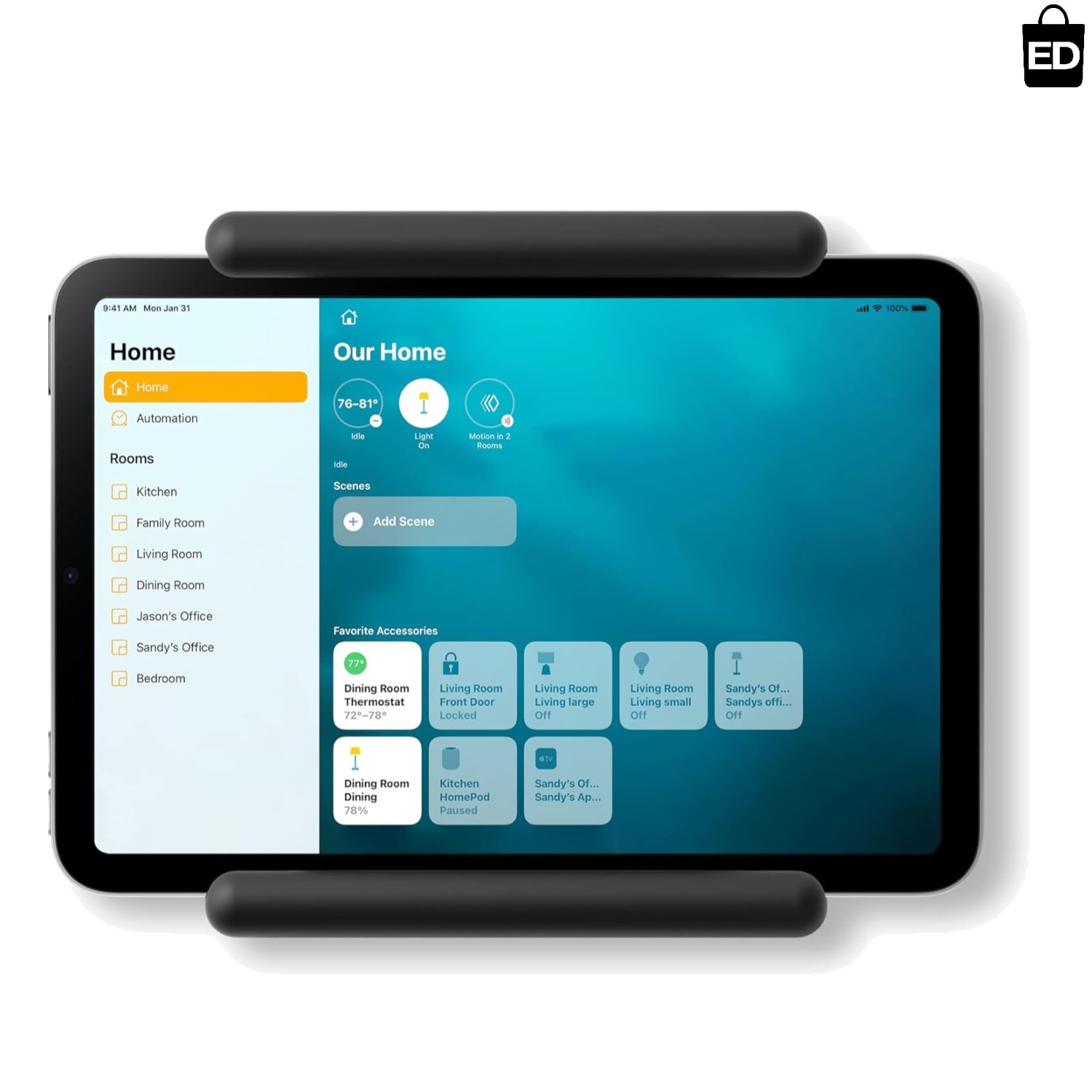 Elegant Black iPad Wall Mount - Easy Installation & Cable Management Included