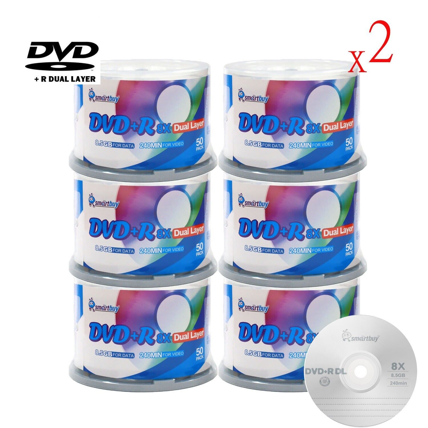 600-Pack SmartBuy Logo Surface DVD+R DL 8X Dual Layer 8.5GB Blank Record Disc