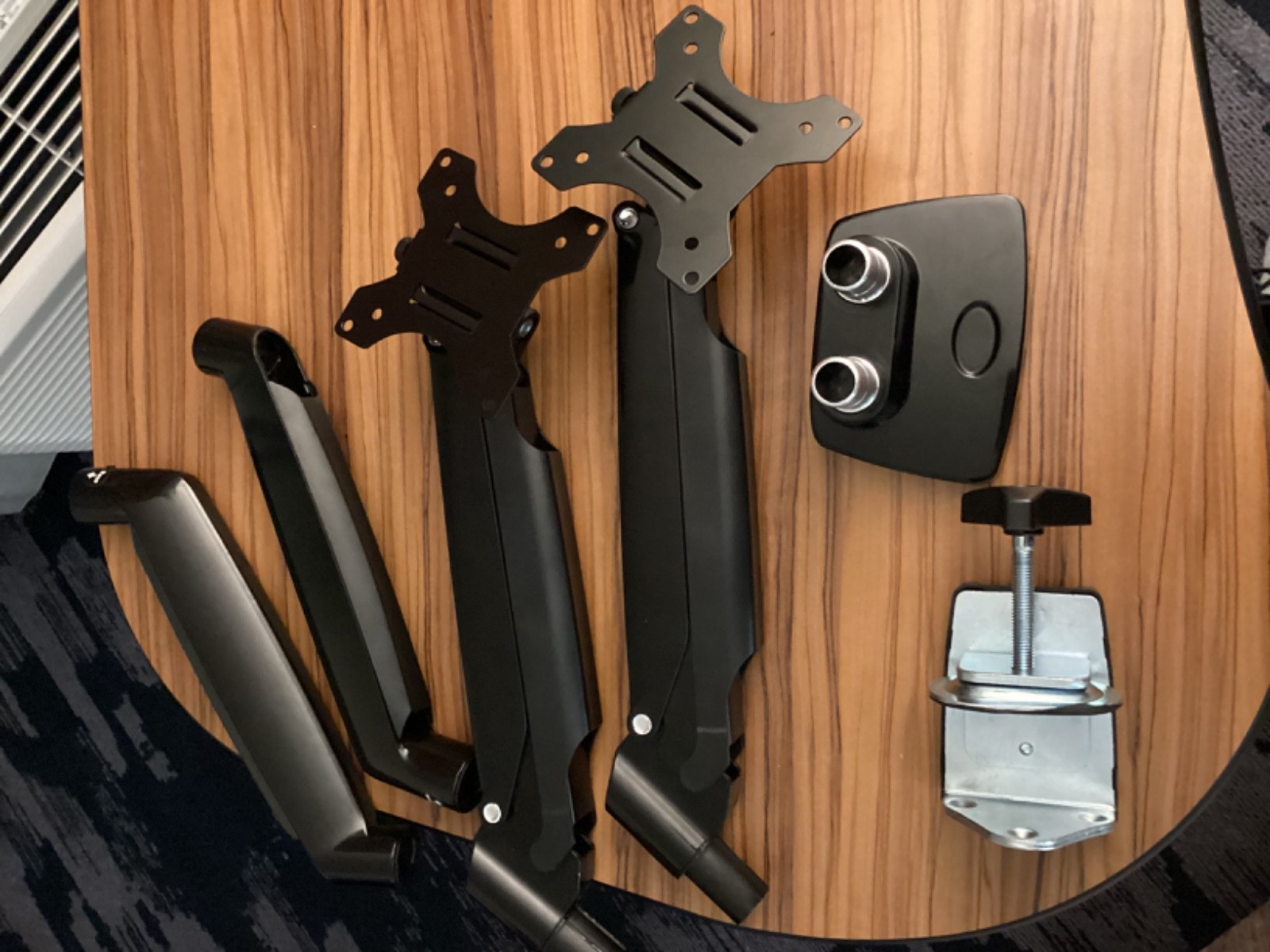 Dual Clamp-On Adjustable, Articulating Monitor Arm, Black in Excellent Condition