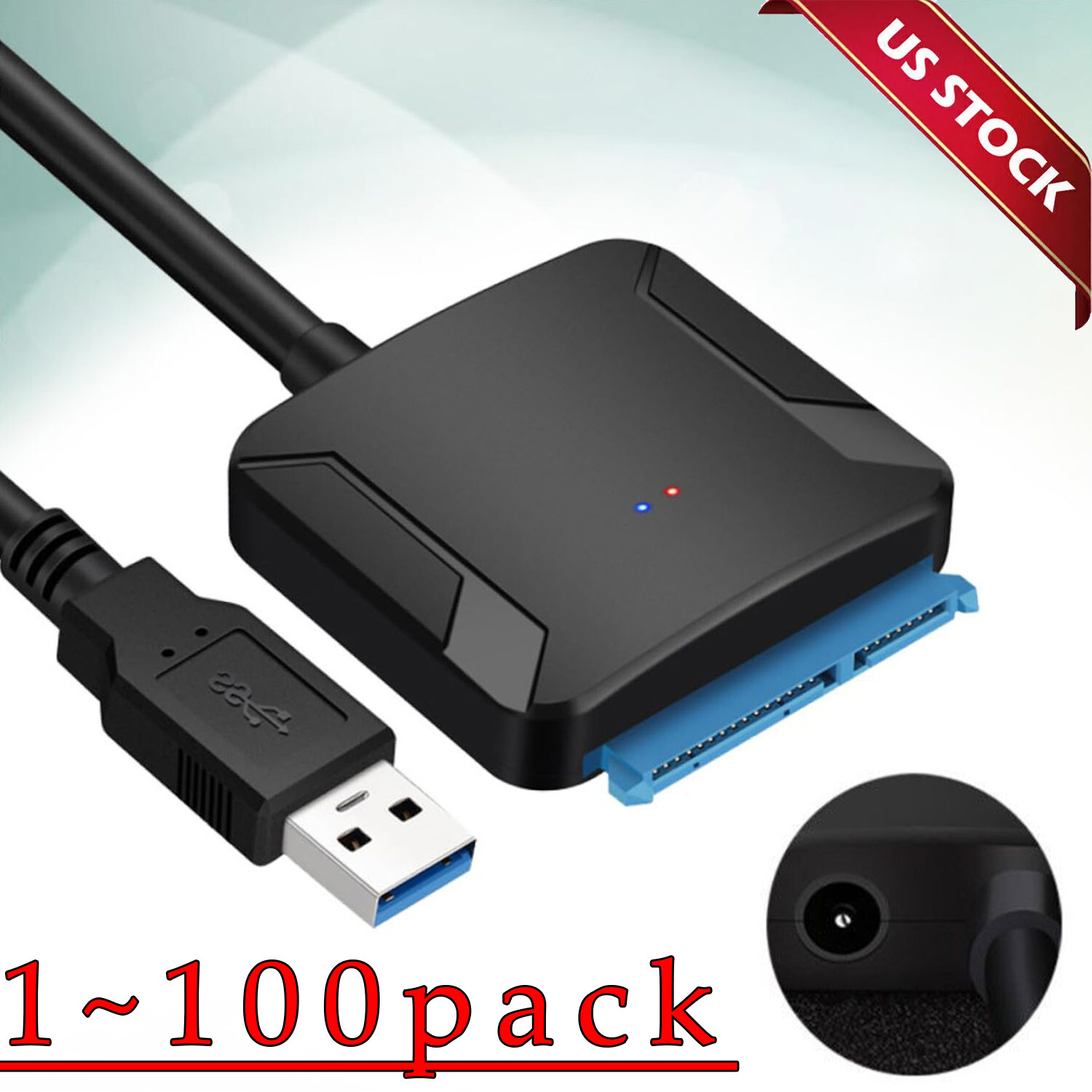 USB 3.0 to SATA External Hard Drive Reader 2.5" 3.5" HDD SSD Power adapter Lot