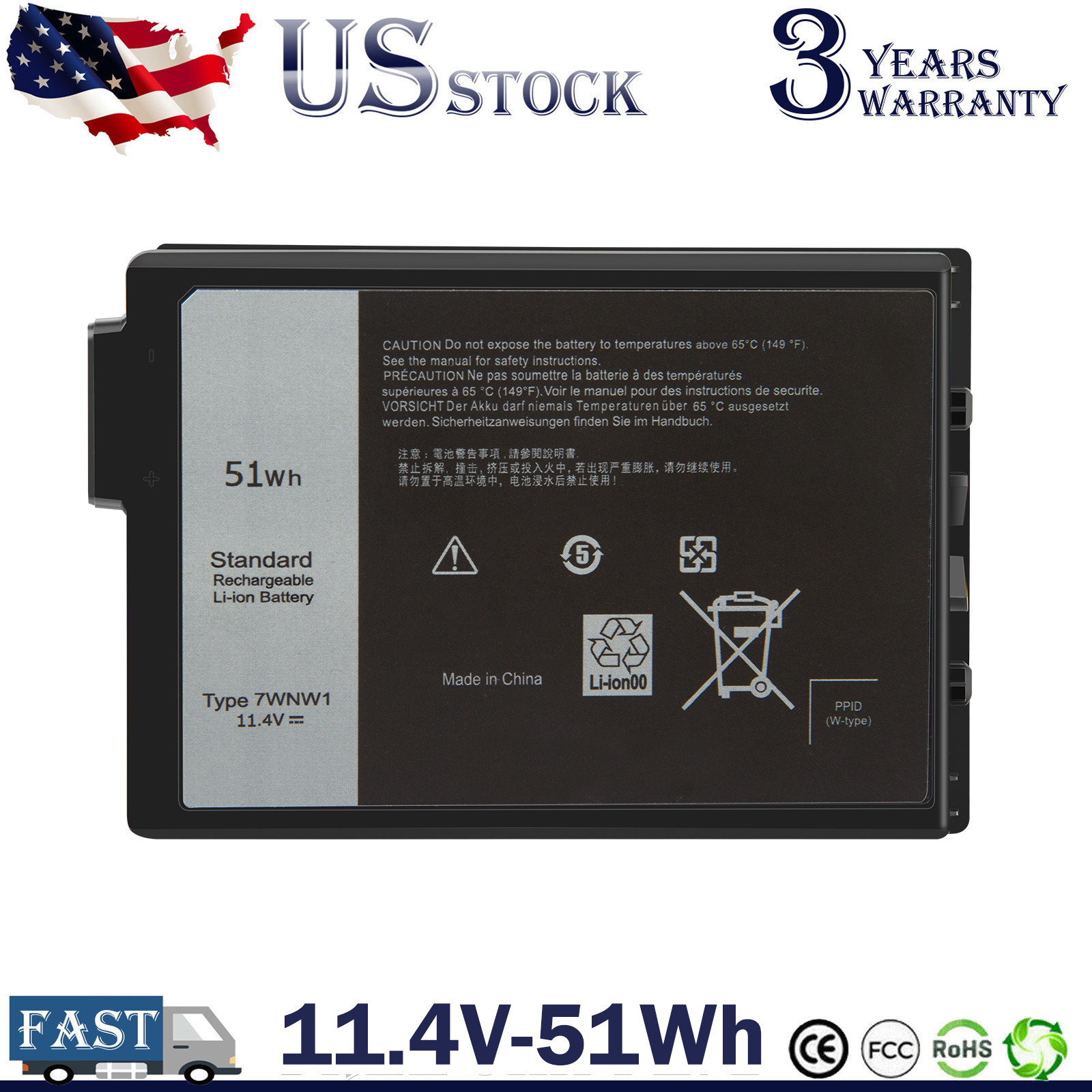 LOT 7WNW1 Battery For Dell Latitude 5424 5420 7424 Rugged Extreme GK3D3 DMF8C