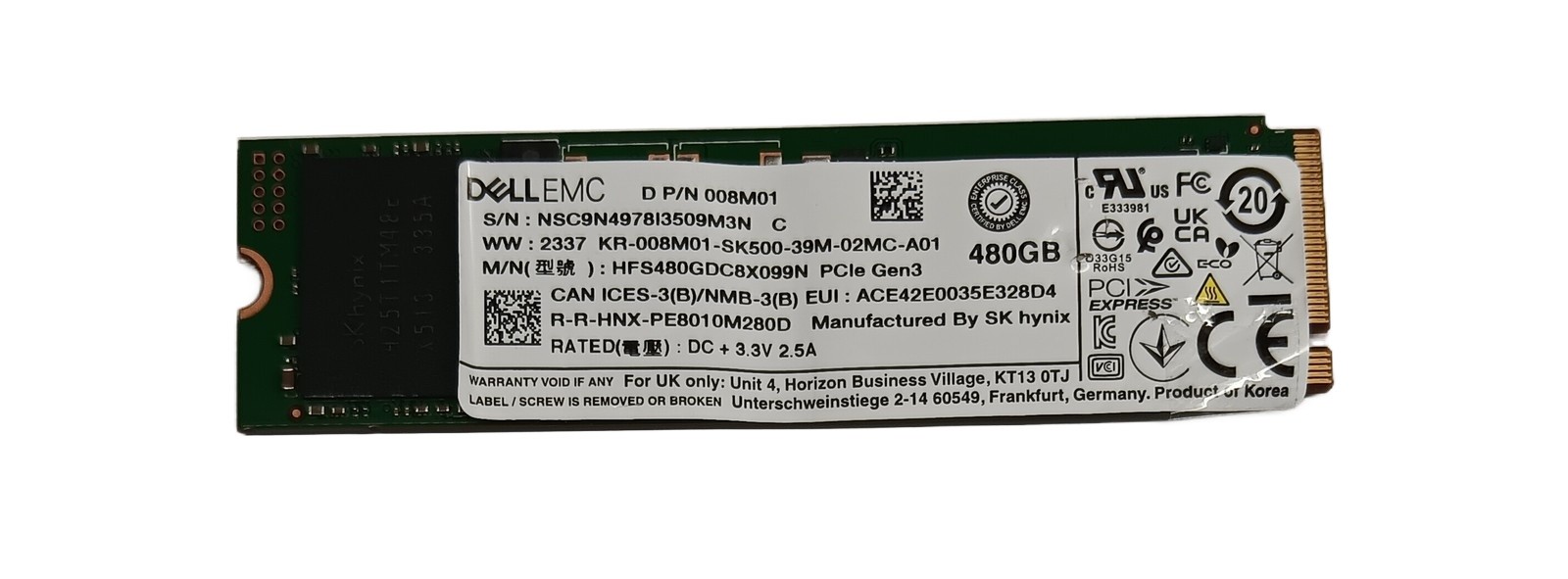 DELL 480GB T560 R760 R760XS NVME M.2 2280 SSD for Boss N1 08M01
