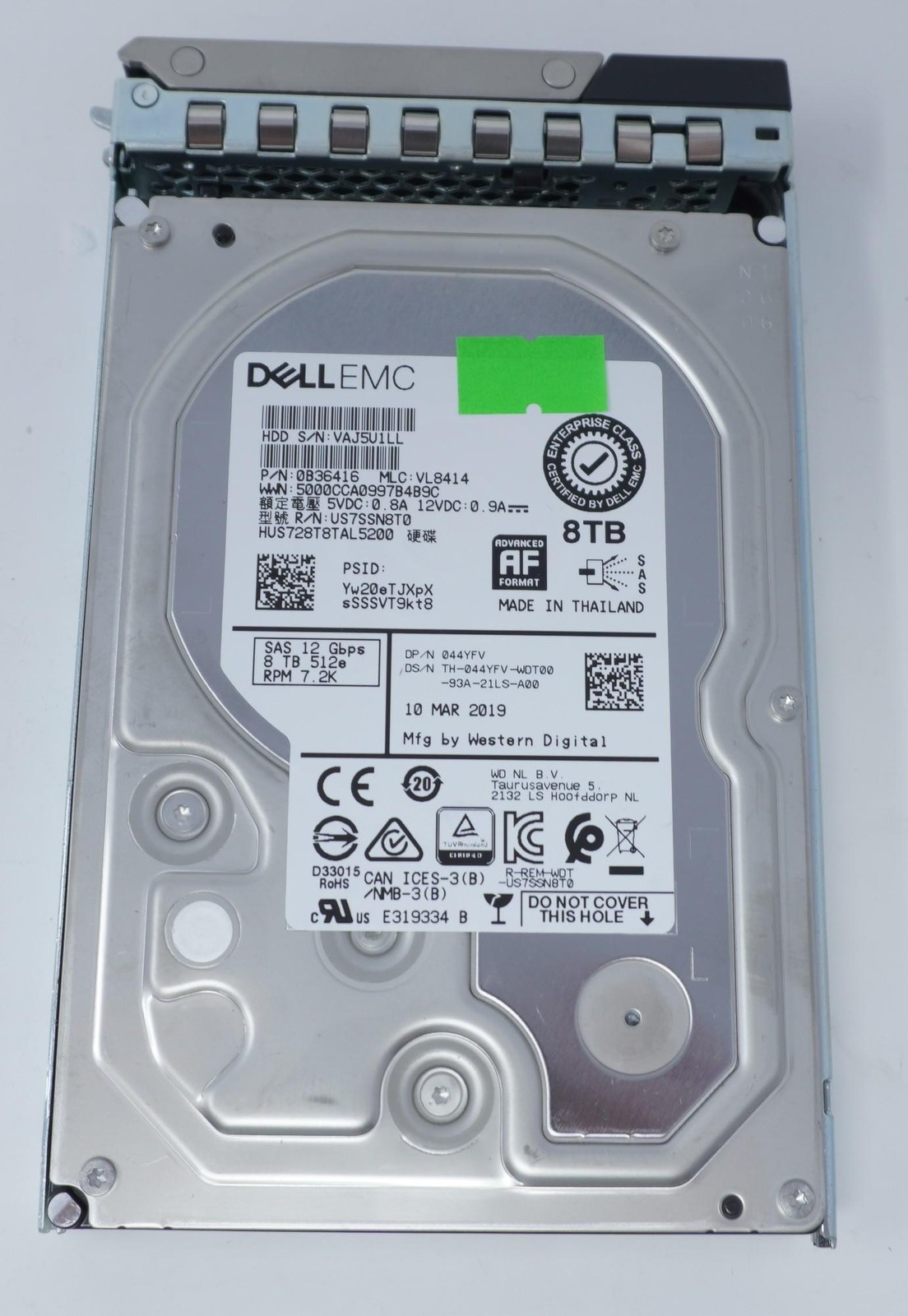 DELL 44YFV HUS728T8TAL5200 EMC 8TB 7.2K 12Gbps ENT SAS 3.5'' 512e HDD w/ Tray RF