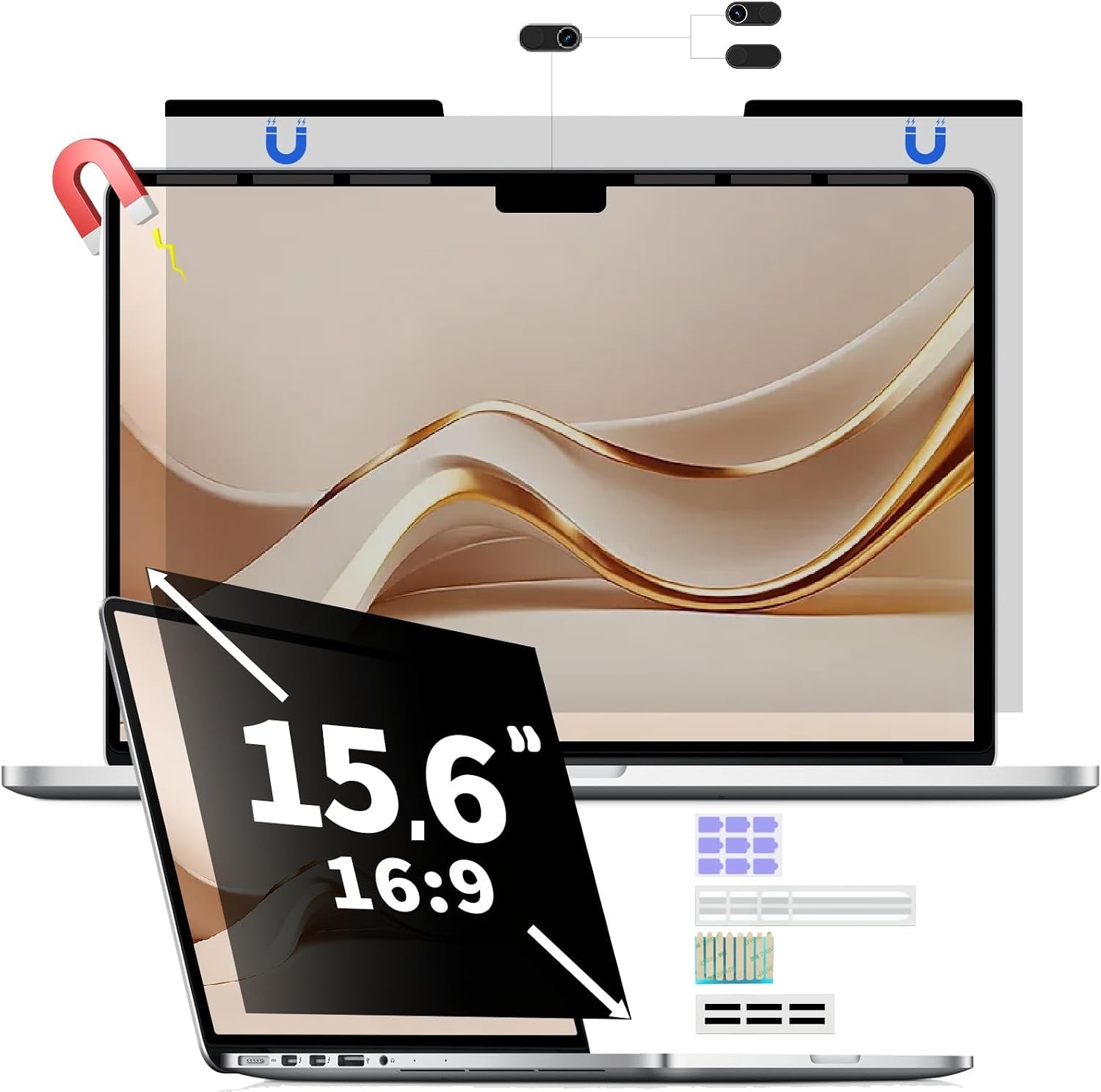 Magnetic Laptop Privacy Screen for 15.6 Inch 16:9, Removable Privacy Filter