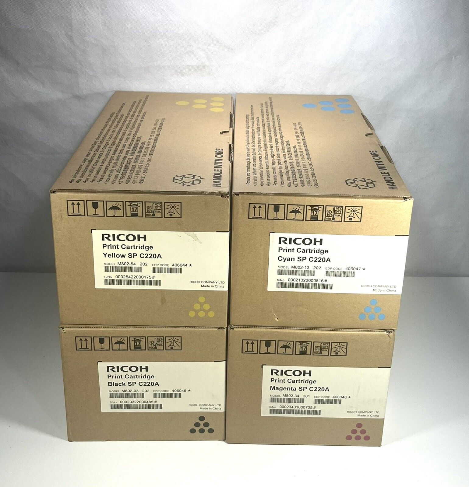 Ricoh SP C220A 406044 406046 406047 406048 Genuine Laser Toner Cartridges Set