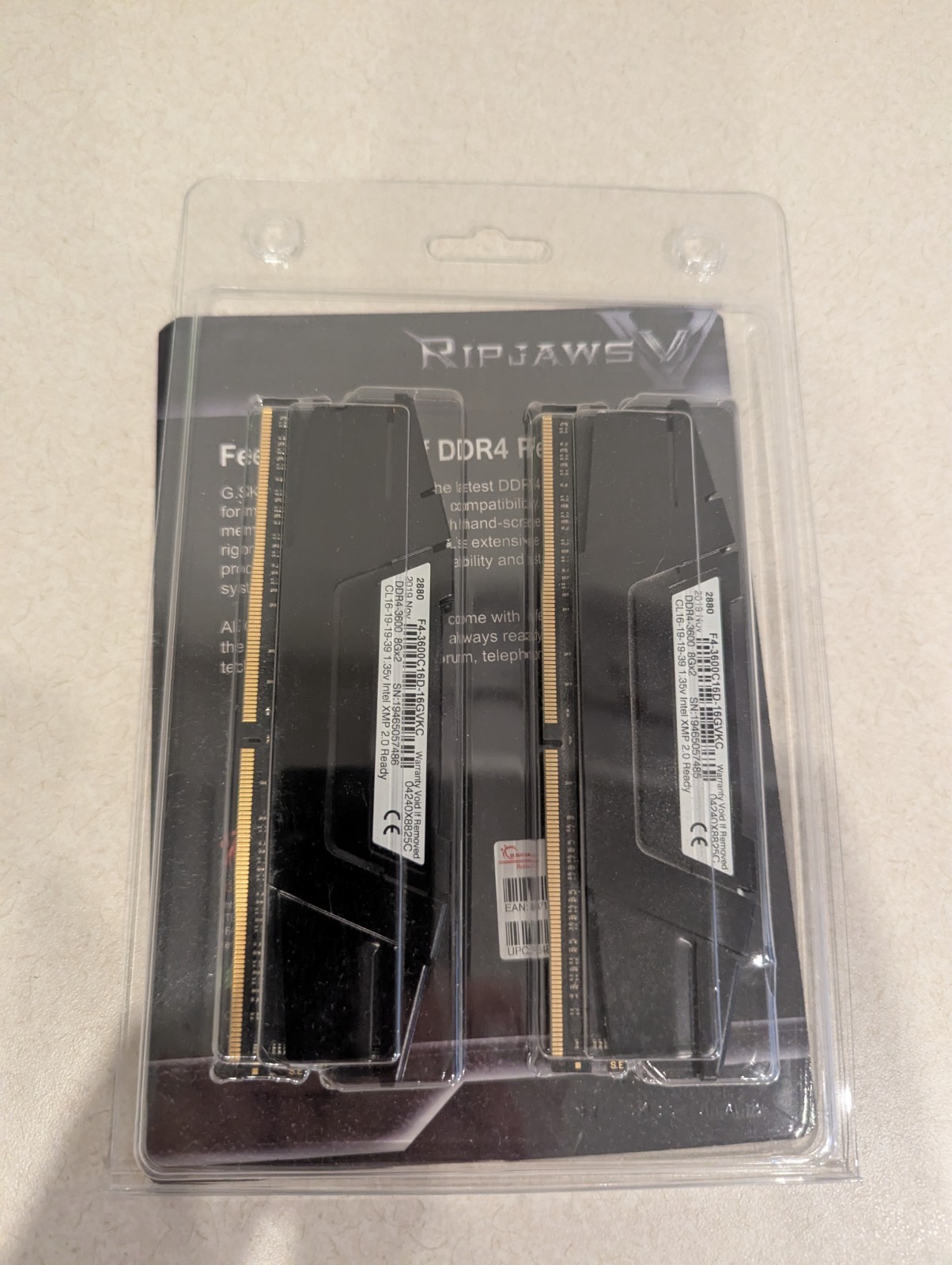 G.SKILL Ripjaws V 16GB (2x8GB) DDR4-3600 PC4-28800 288p DIMM Non-ECC