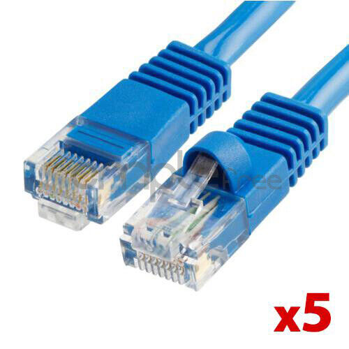 5x 15FT CAT5e Cable Ethernet Lan Network CAT5 RJ45 Patch Cord Internet Blue NEW