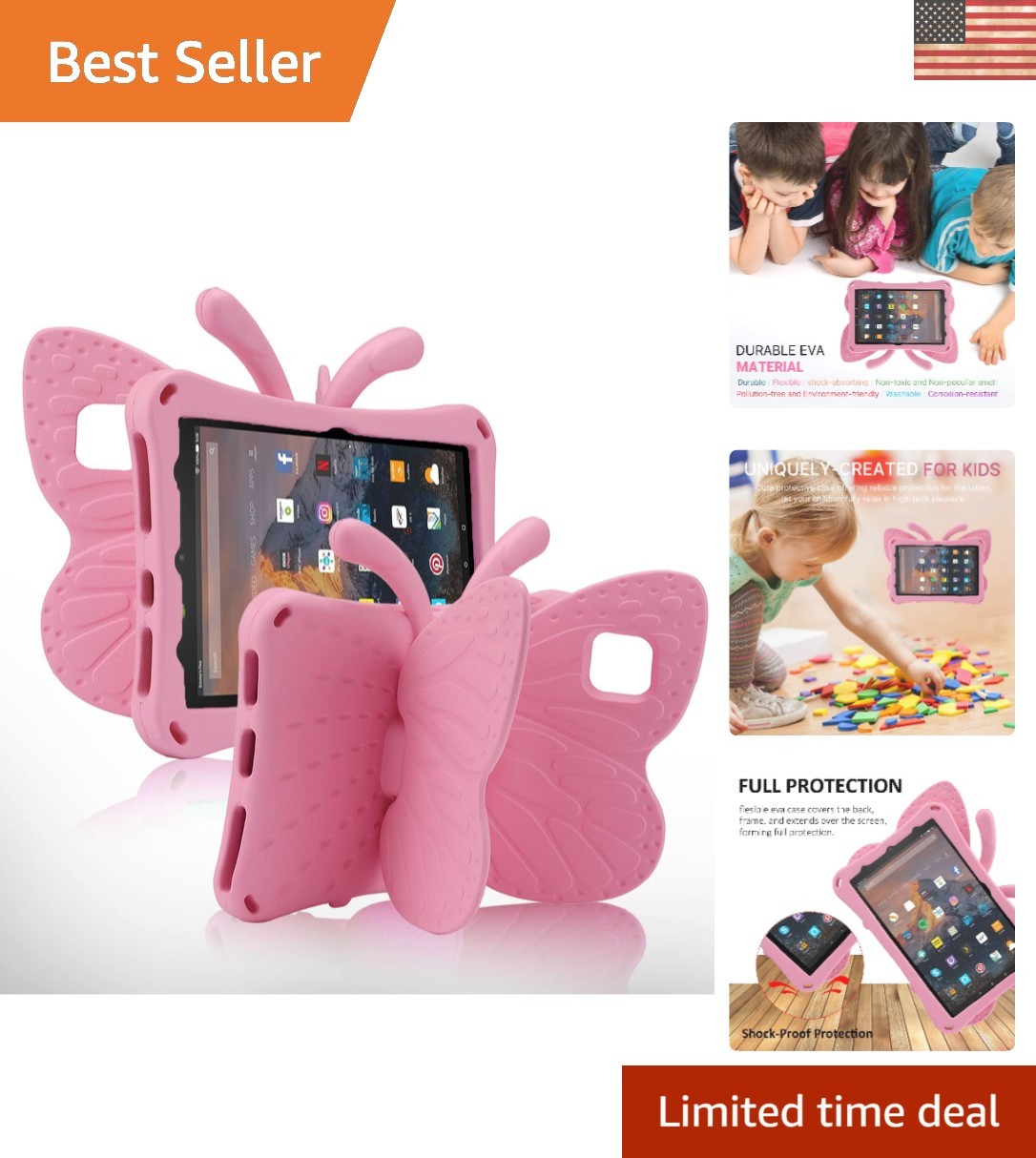 Cute Butterfly Case for  Fire 7 Tablet 12th Gen - Shockproof & Lightweight