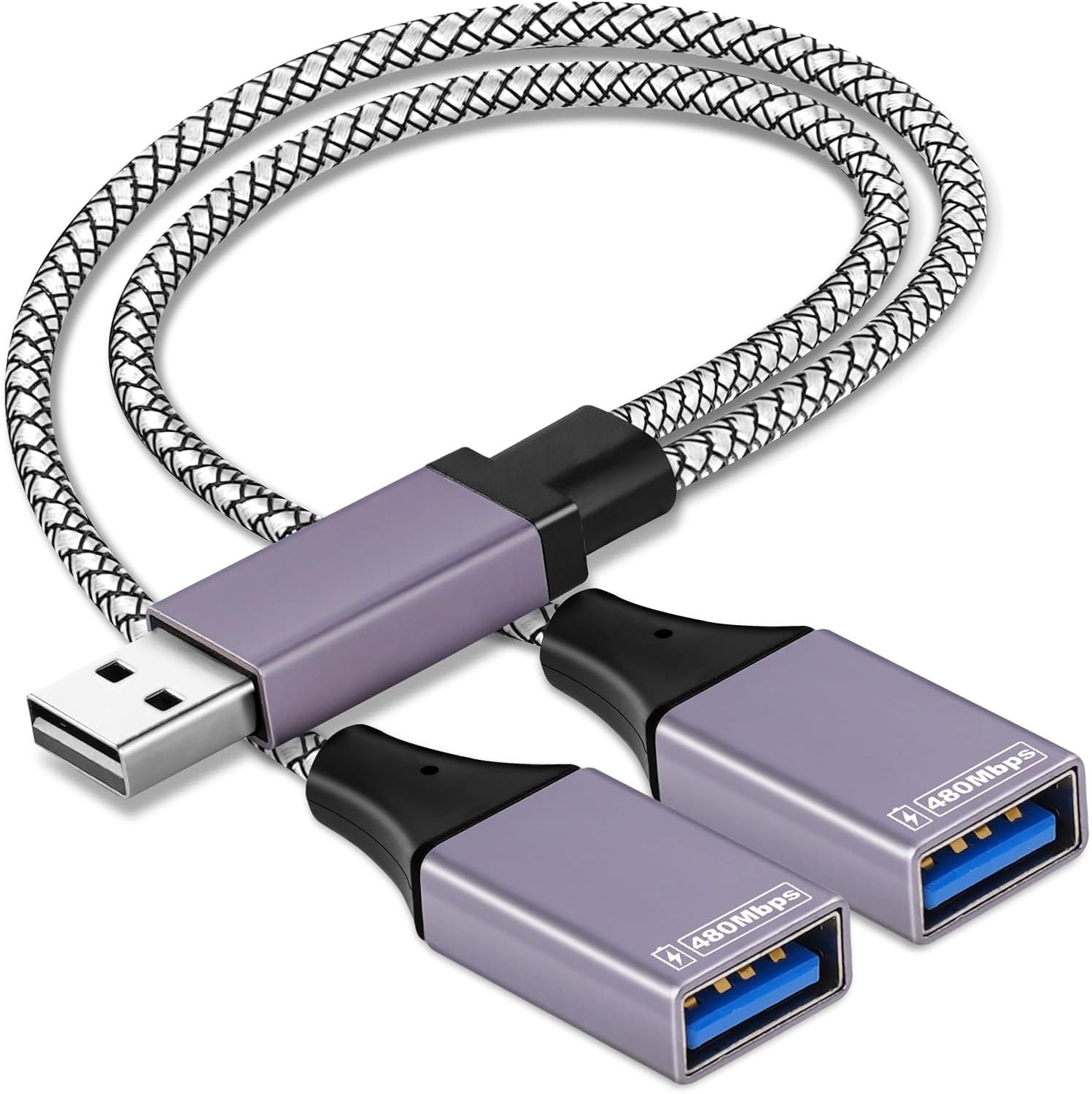2025 Upgraded,USB Splitter 1 in 2 Out Cable,Double USB Port Extender Black 
