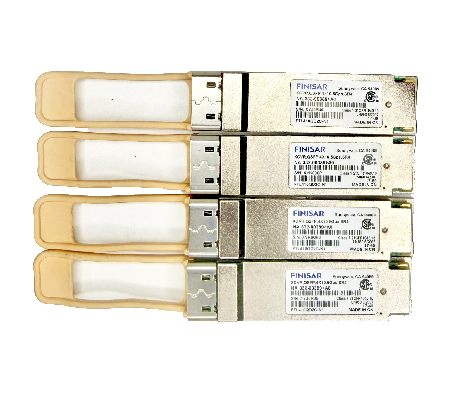 (Lot of 4) Finisar FTL410QD2C-N1 40GBASE-SR4 40Gbps QSFP+ Optical Transceiver