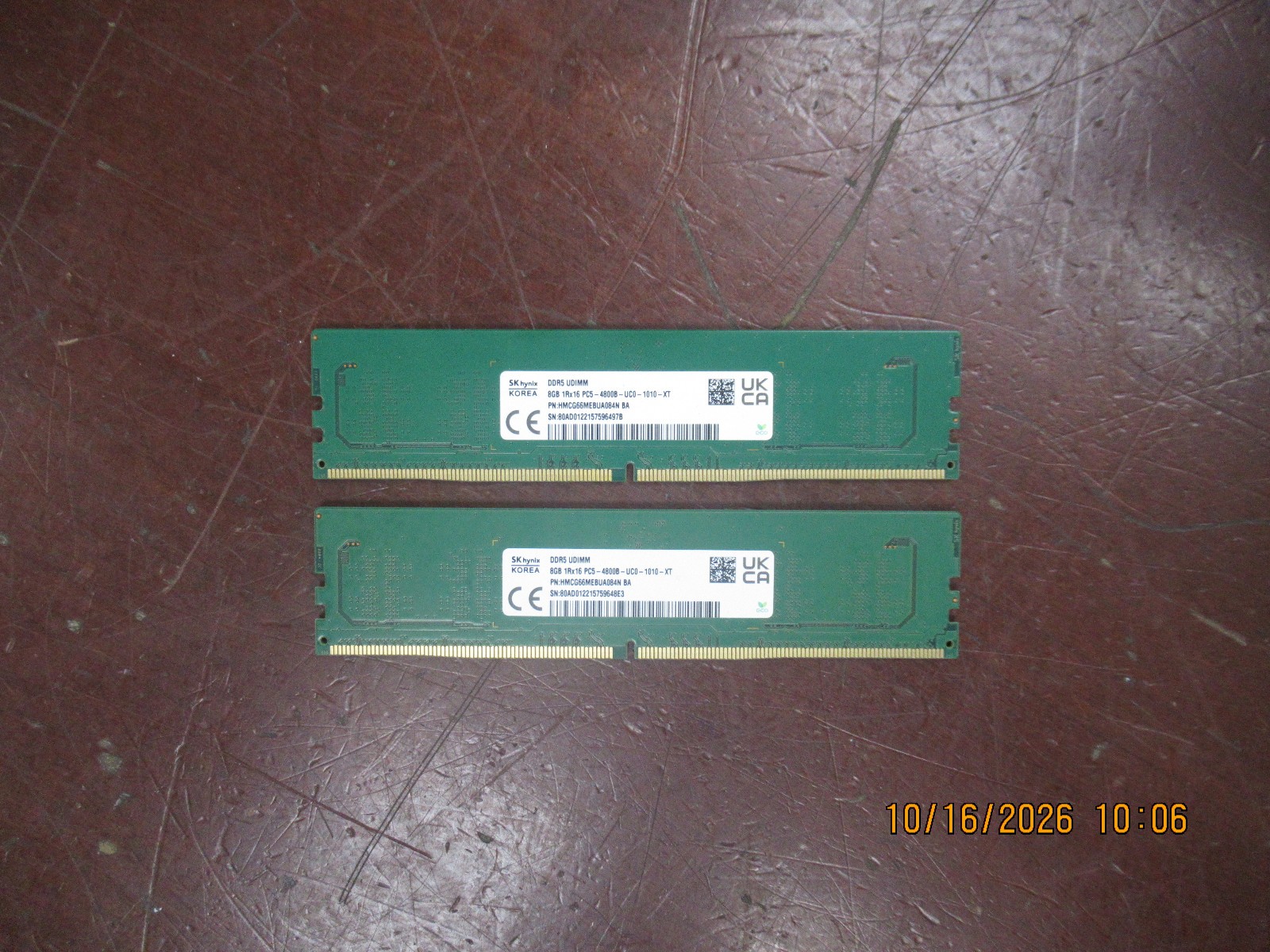 Lot of 2 SK hynix 8GB 1Rx16 DDR5 UDIMM PC5-4800B HMCG66MEBUA084N Ram Memory
